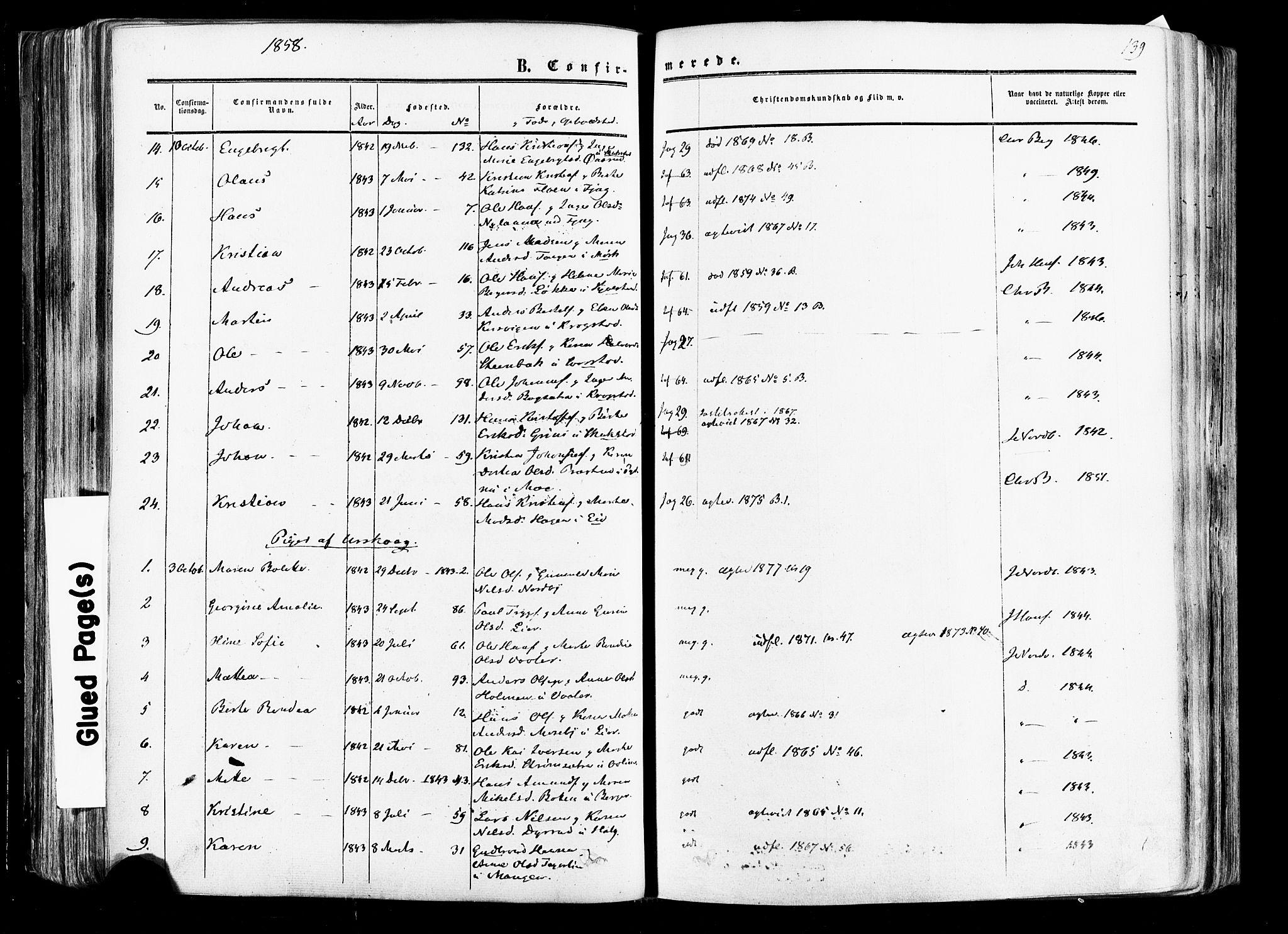 Aurskog prestekontor Kirkebøker, AV/SAO-A-10304a/F/Fa/L0007: Parish register (official) no. I 7, 1854-1877, p. 139