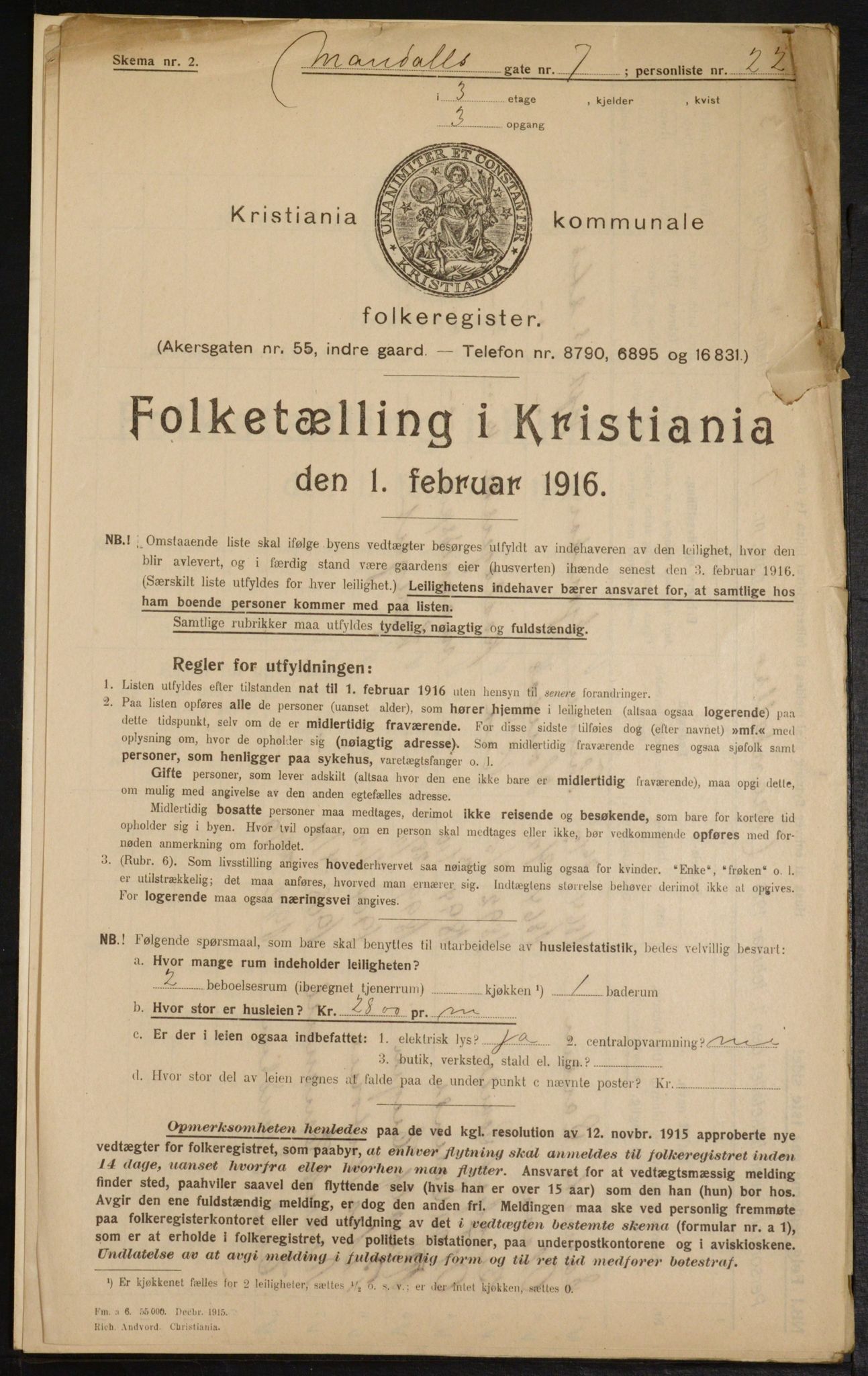 OBA, Municipal Census 1916 for Kristiania, 1916, p. 61749