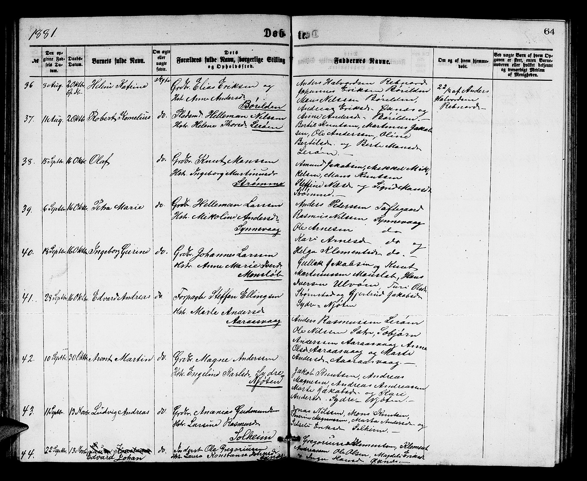 Lindås Sokneprestembete, SAB/A-76701/H/Hab: Parish register (copy) no. C 2, 1868-1885, p. 64