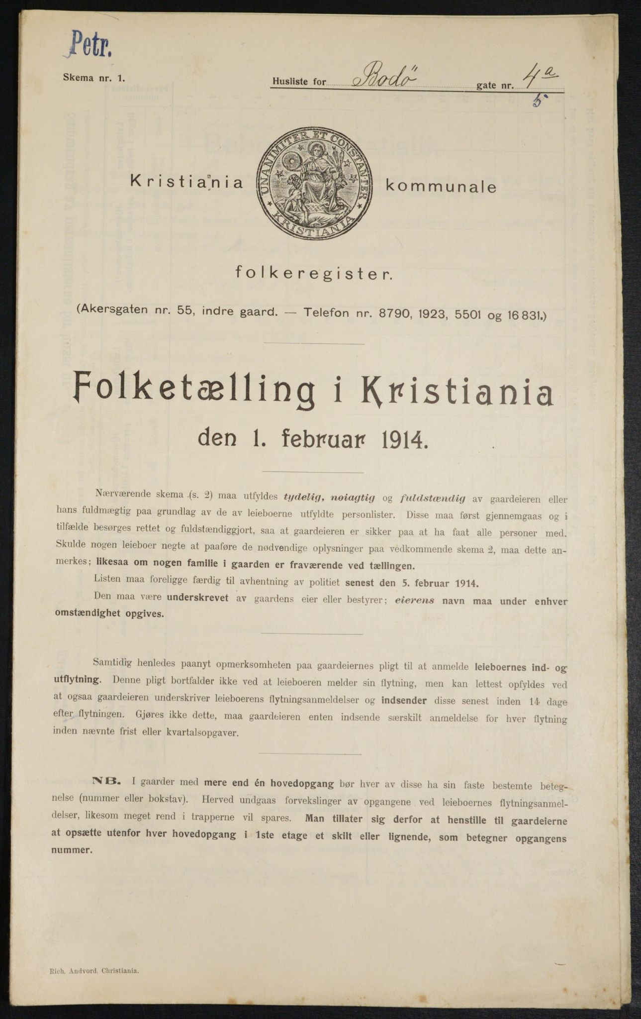 OBA, Municipal Census 1914 for Kristiania, 1914, p. 6705