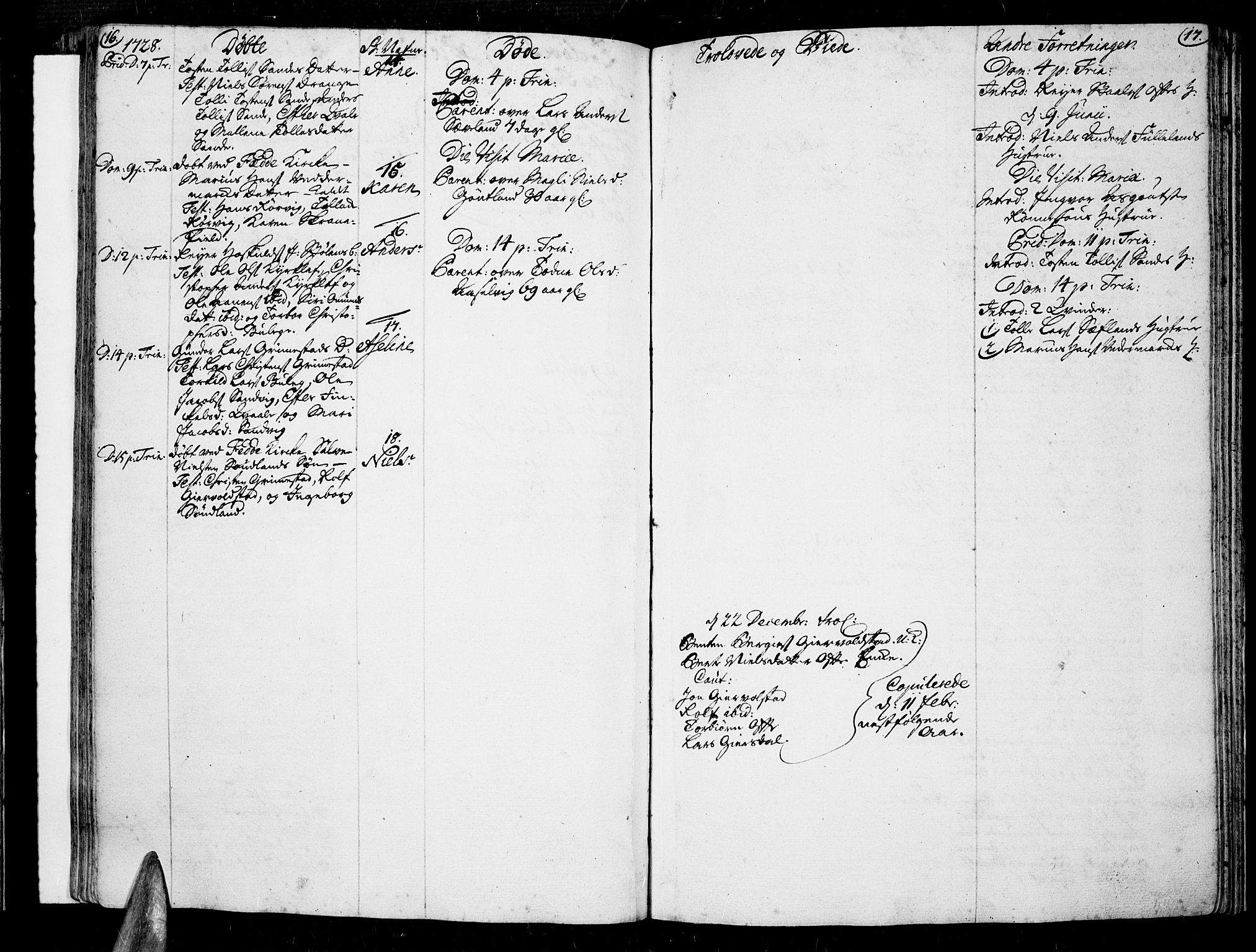 Lista sokneprestkontor, AV/SAK-1111-0027/F/Fa/L0002: Parish register (official) no. A 2 /2, 1726-1753, p. 16-17