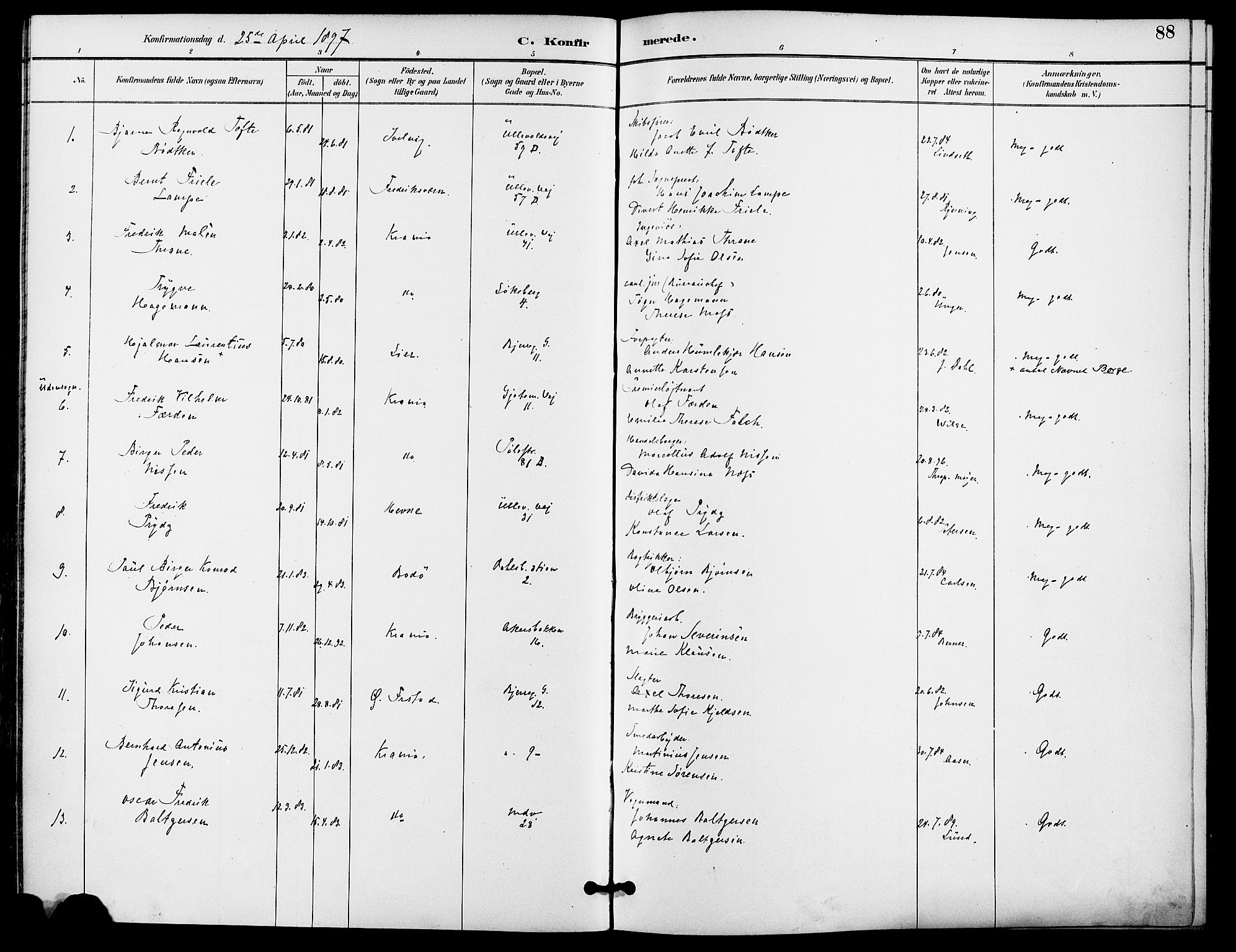 Gamle Aker prestekontor Kirkebøker, SAO/A-10617a/F/L0009: Parish register (official) no. 9, 1890-1898, p. 88