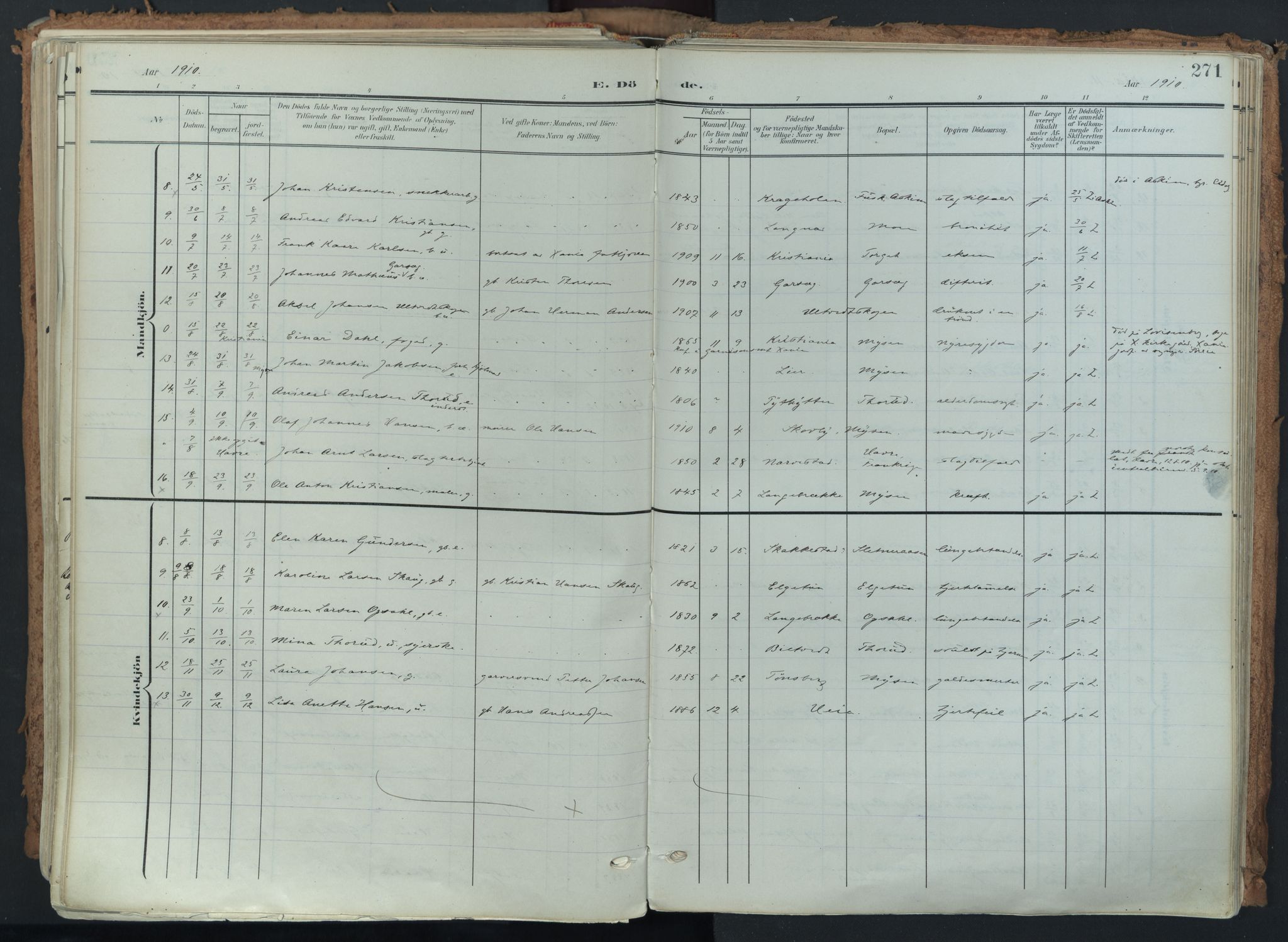 Eidsberg prestekontor Kirkebøker, AV/SAO-A-10905/F/Fa/L0014: Parish register (official) no. I 14, 1902-1919, p. 271