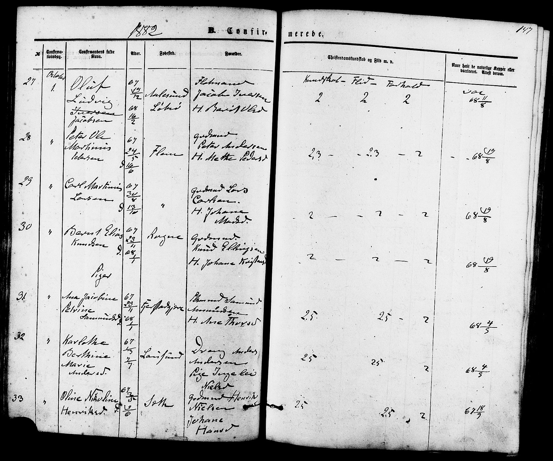 Ministerialprotokoller, klokkerbøker og fødselsregistre - Møre og Romsdal, AV/SAT-A-1454/536/L0500: Parish register (official) no. 536A09, 1876-1889, p. 147