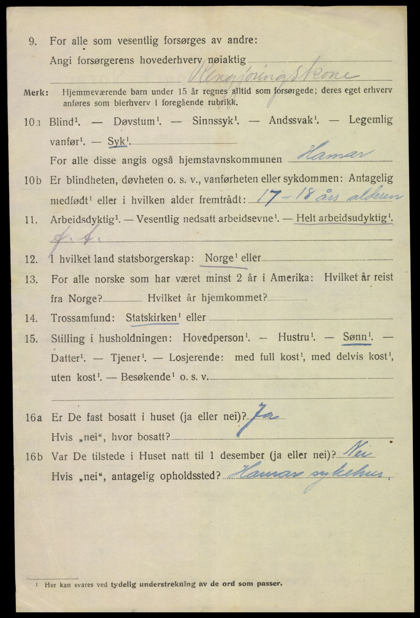 SAH, 1920 census for Hamar, 1920, p. 16086