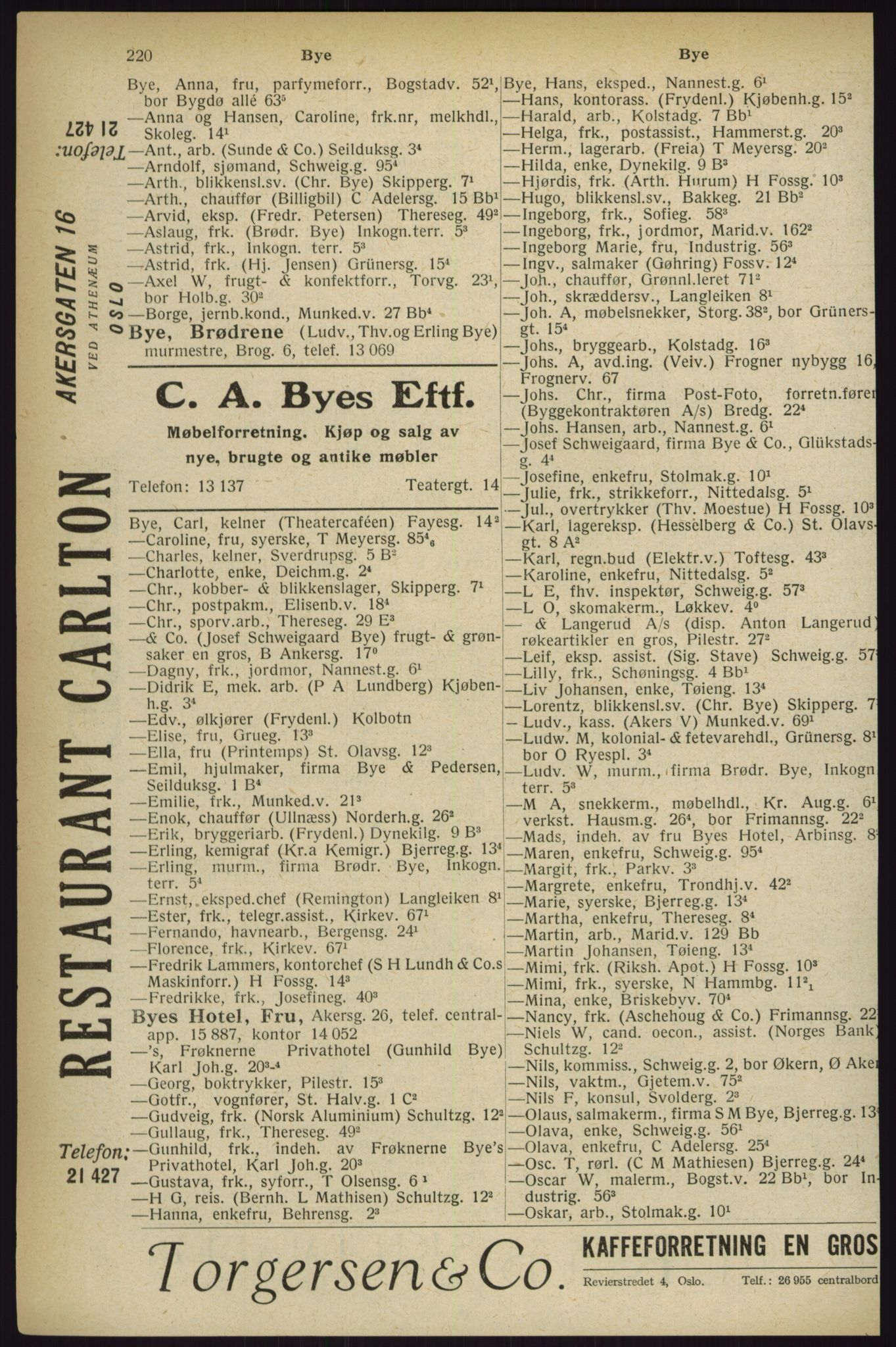 Kristiania/Oslo adressebok, PUBL/-, 1927, p. 220