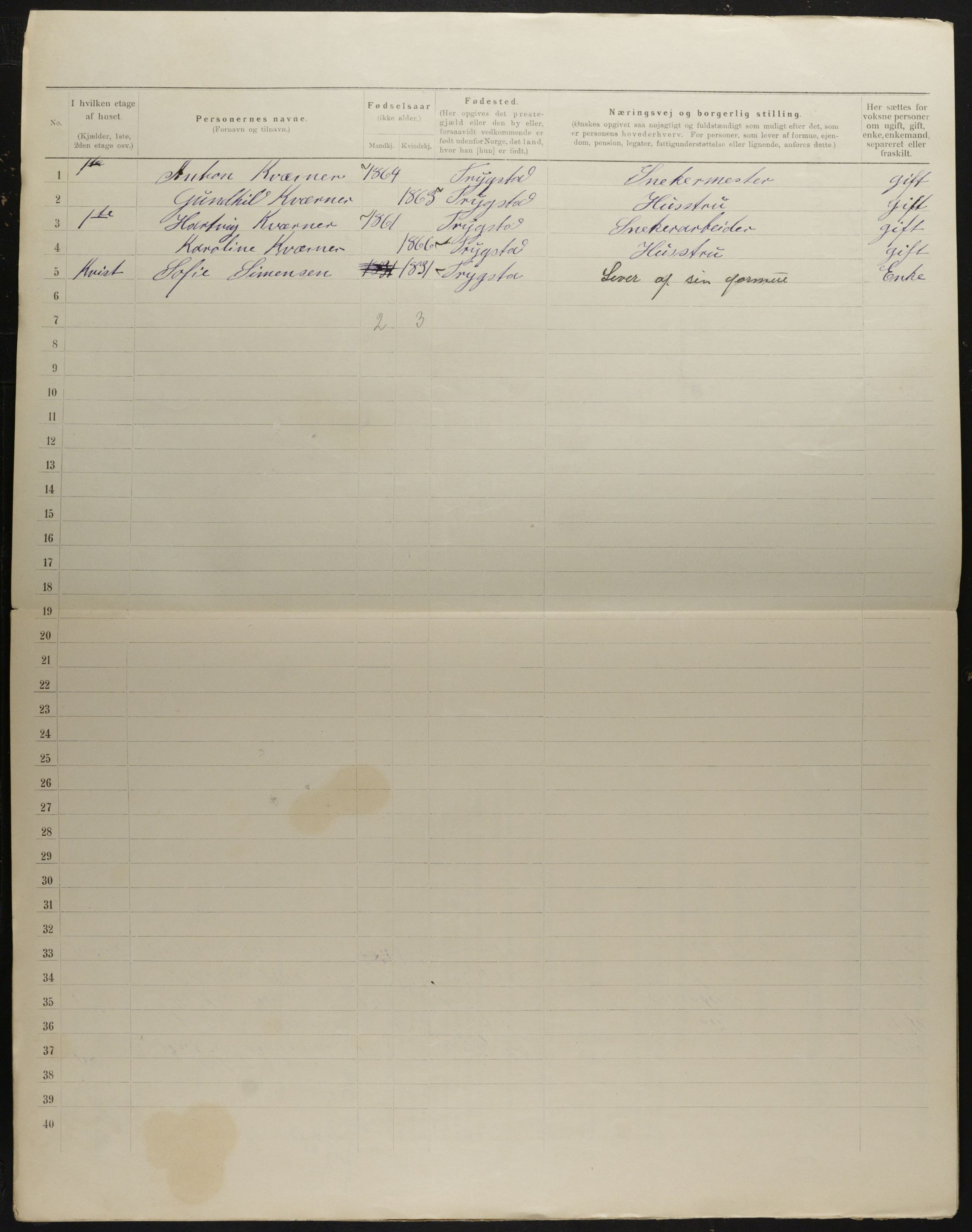 OBA, Municipal Census 1901 for Kristiania, 1901, p. 1832