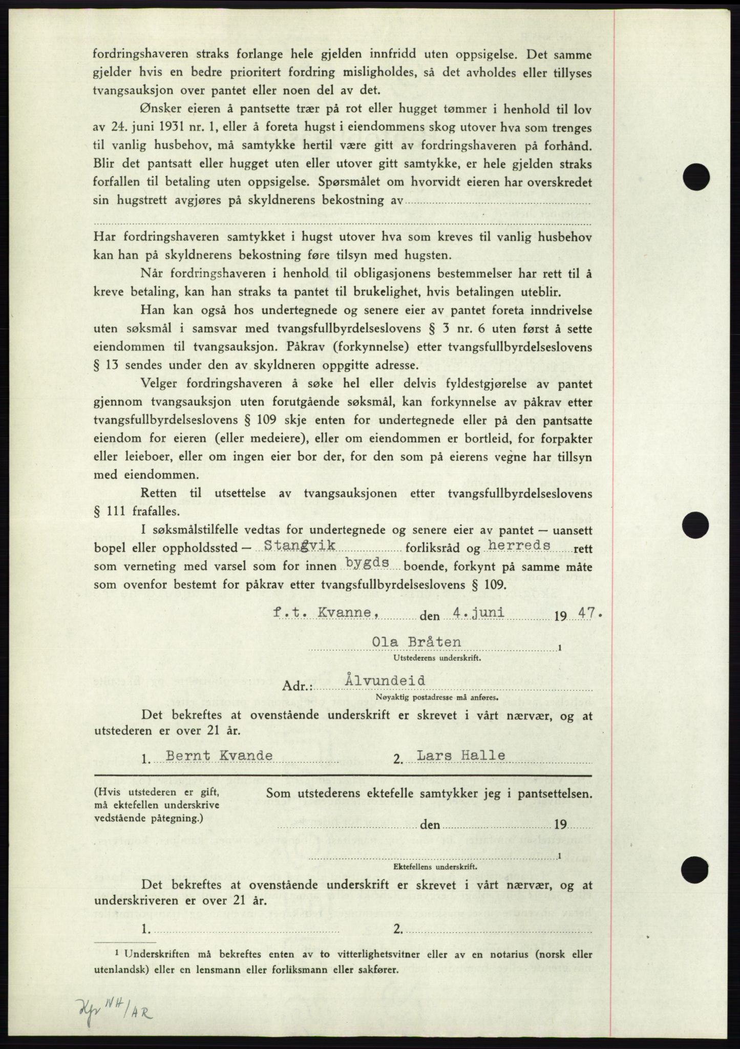 Nordmøre sorenskriveri, AV/SAT-A-4132/1/2/2Ca: Mortgage book no. B96, 1947-1947, Diary no: : 1264/1947