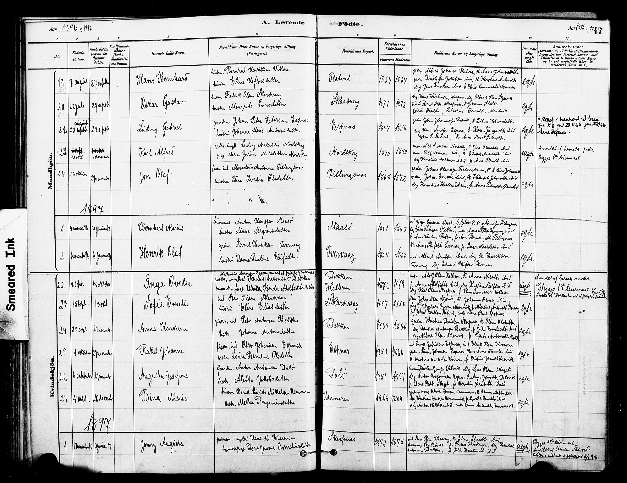 Ministerialprotokoller, klokkerbøker og fødselsregistre - Sør-Trøndelag, AV/SAT-A-1456/641/L0595: Parish register (official) no. 641A01, 1882-1897, p. 47