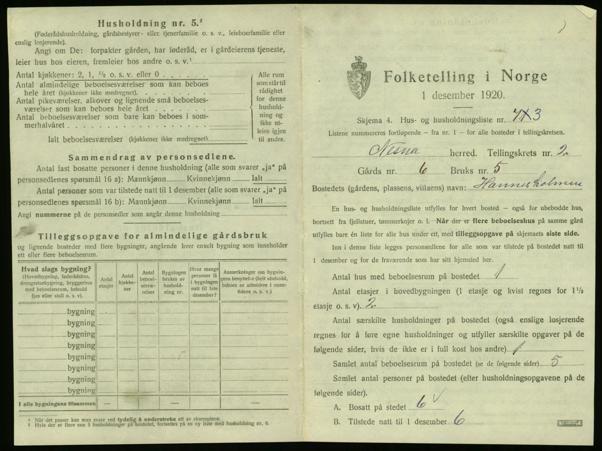 SAT, 1920 census for Nesna, 1920, p. 267