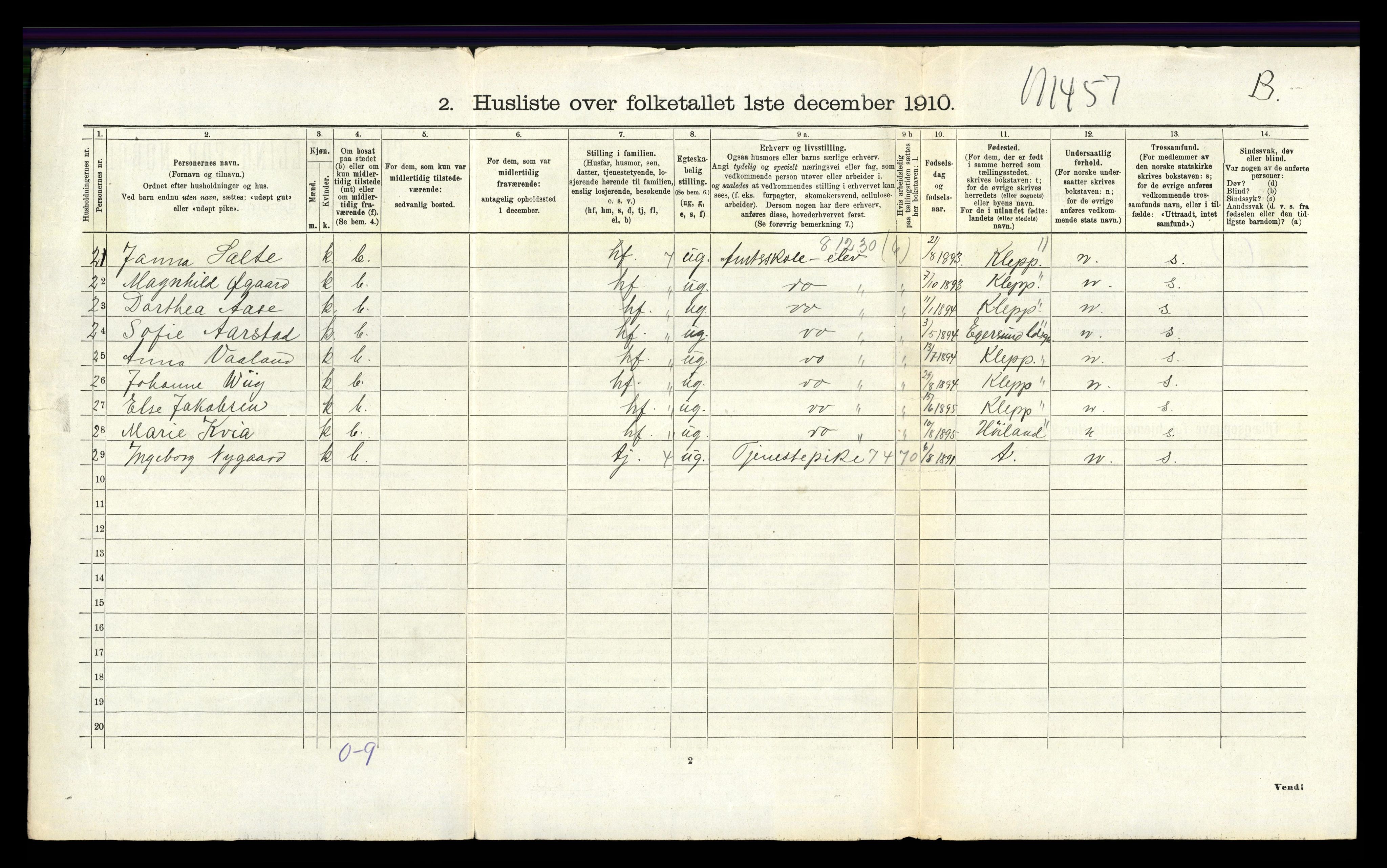 RA, 1910 census for Helleland, 1910, p. 264