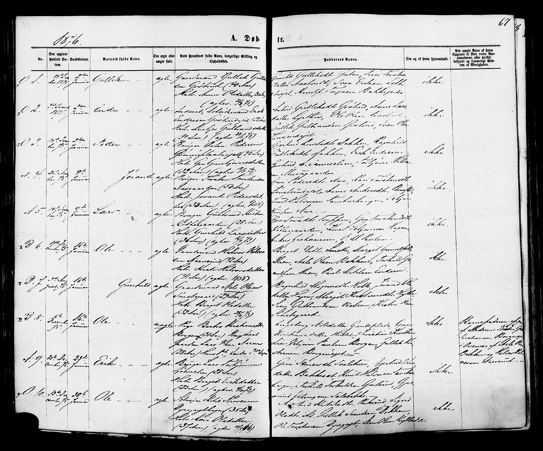Nore kirkebøker, SAKO/A-238/F/Fa/L0004: Parish register (official) no. I 4, 1867-1877, p. 67