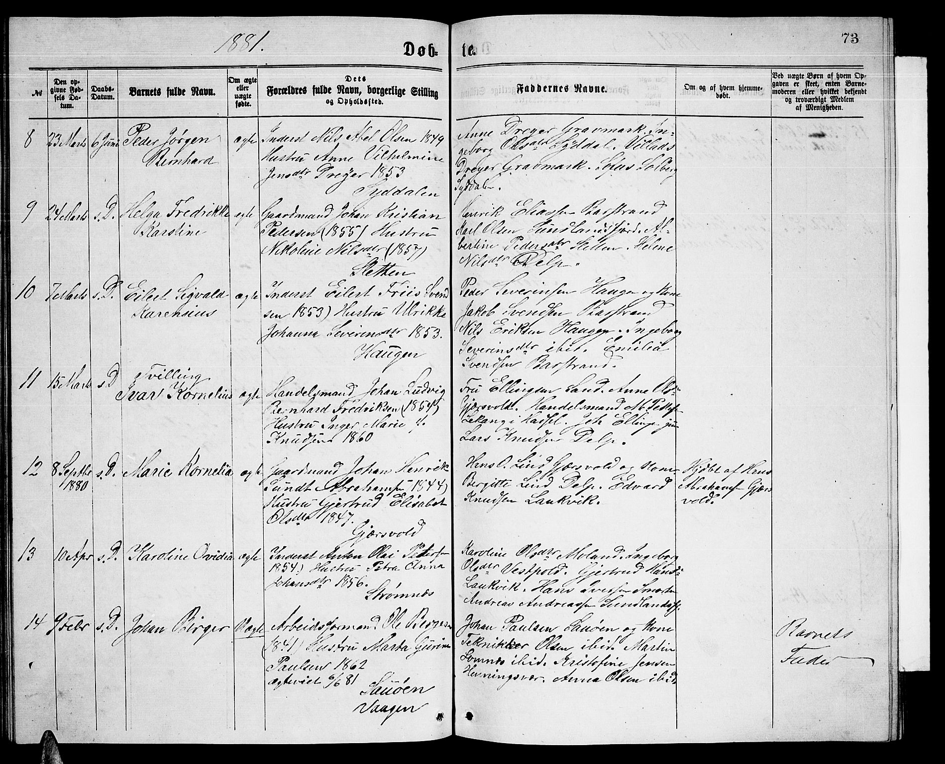 Ministerialprotokoller, klokkerbøker og fødselsregistre - Nordland, SAT/A-1459/876/L1103: Parish register (copy) no. 876C02, 1870-1886, p. 73