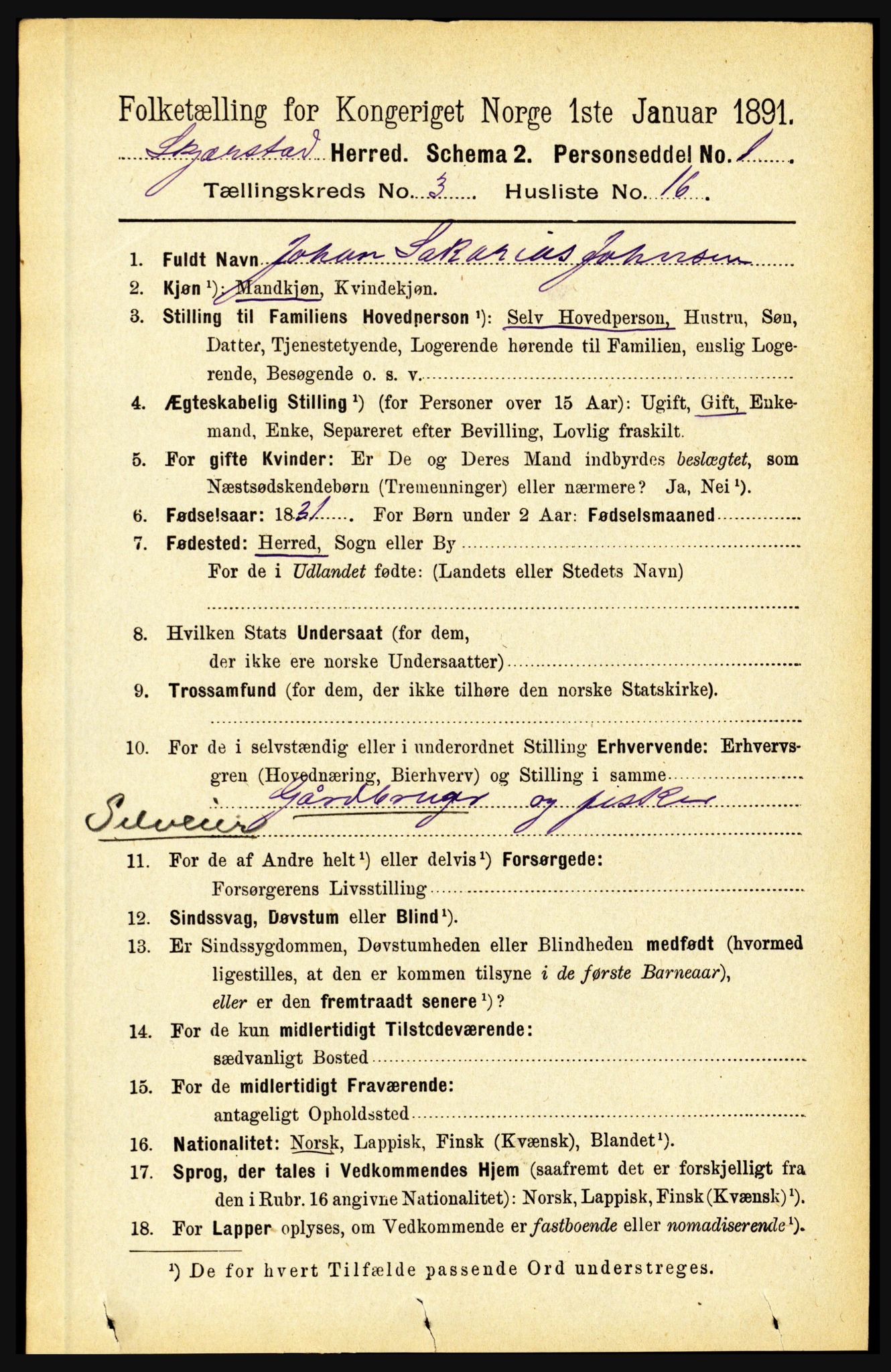 RA, 1891 census for 1842 Skjerstad, 1891, p. 829