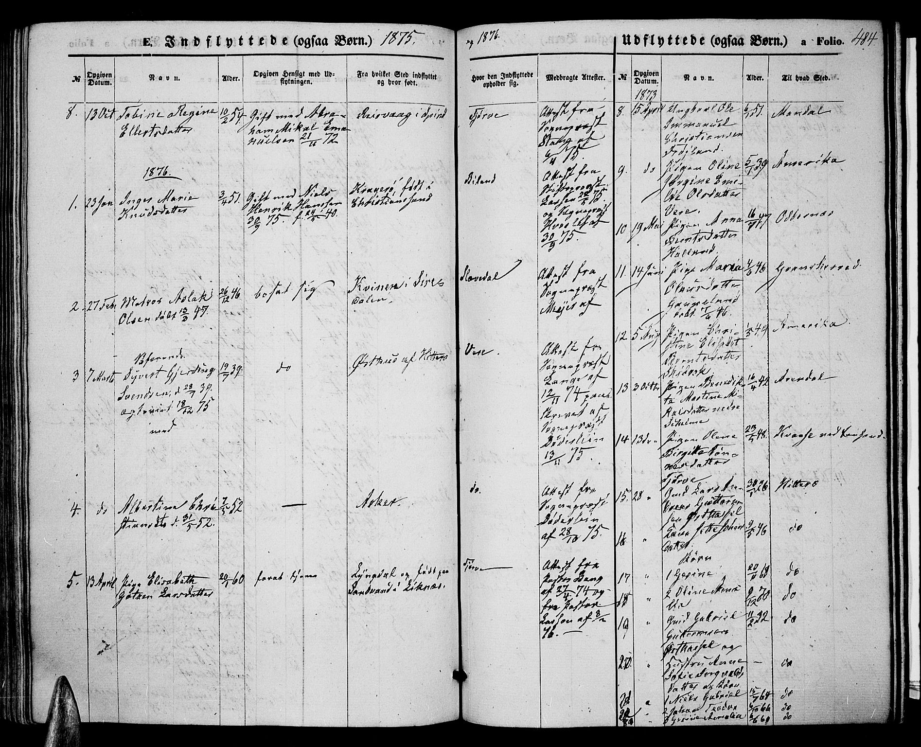 Lista sokneprestkontor, AV/SAK-1111-0027/F/Fb/L0003: Parish register (copy) no. B 3, 1862-1877, p. 484