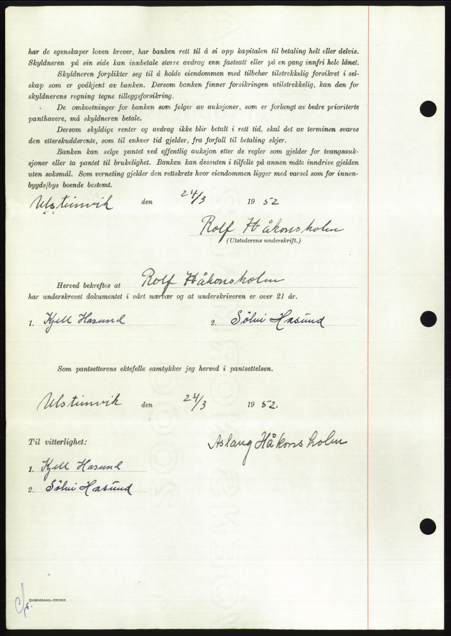 Søre Sunnmøre sorenskriveri, AV/SAT-A-4122/1/2/2C/L0121: Mortgage book no. 9B, 1951-1952, Diary no: : 564/1952