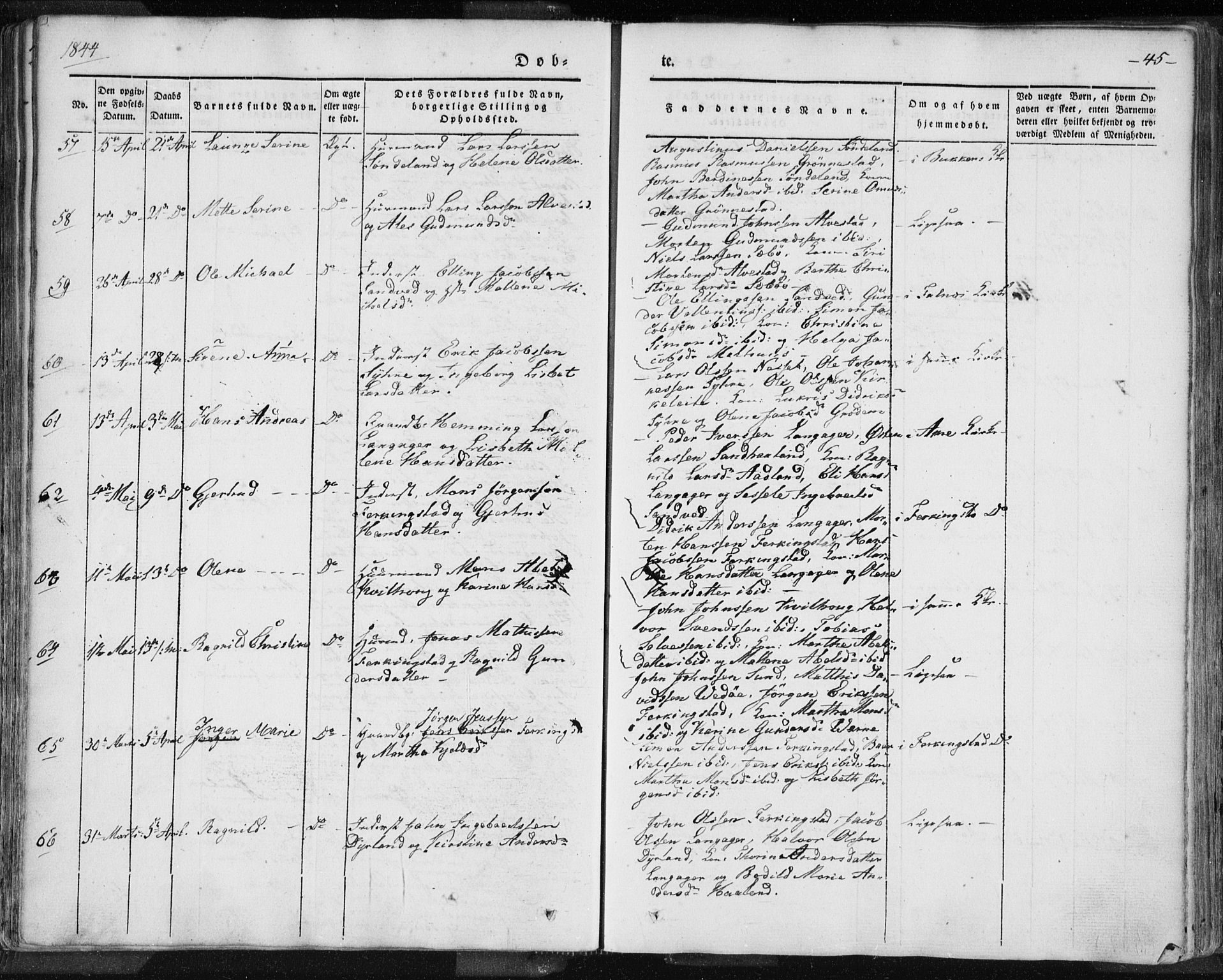 Skudenes sokneprestkontor, SAST/A -101849/H/Ha/Haa/L0002: Parish register (official) no. A 2.1, 1841-1846, p. 45