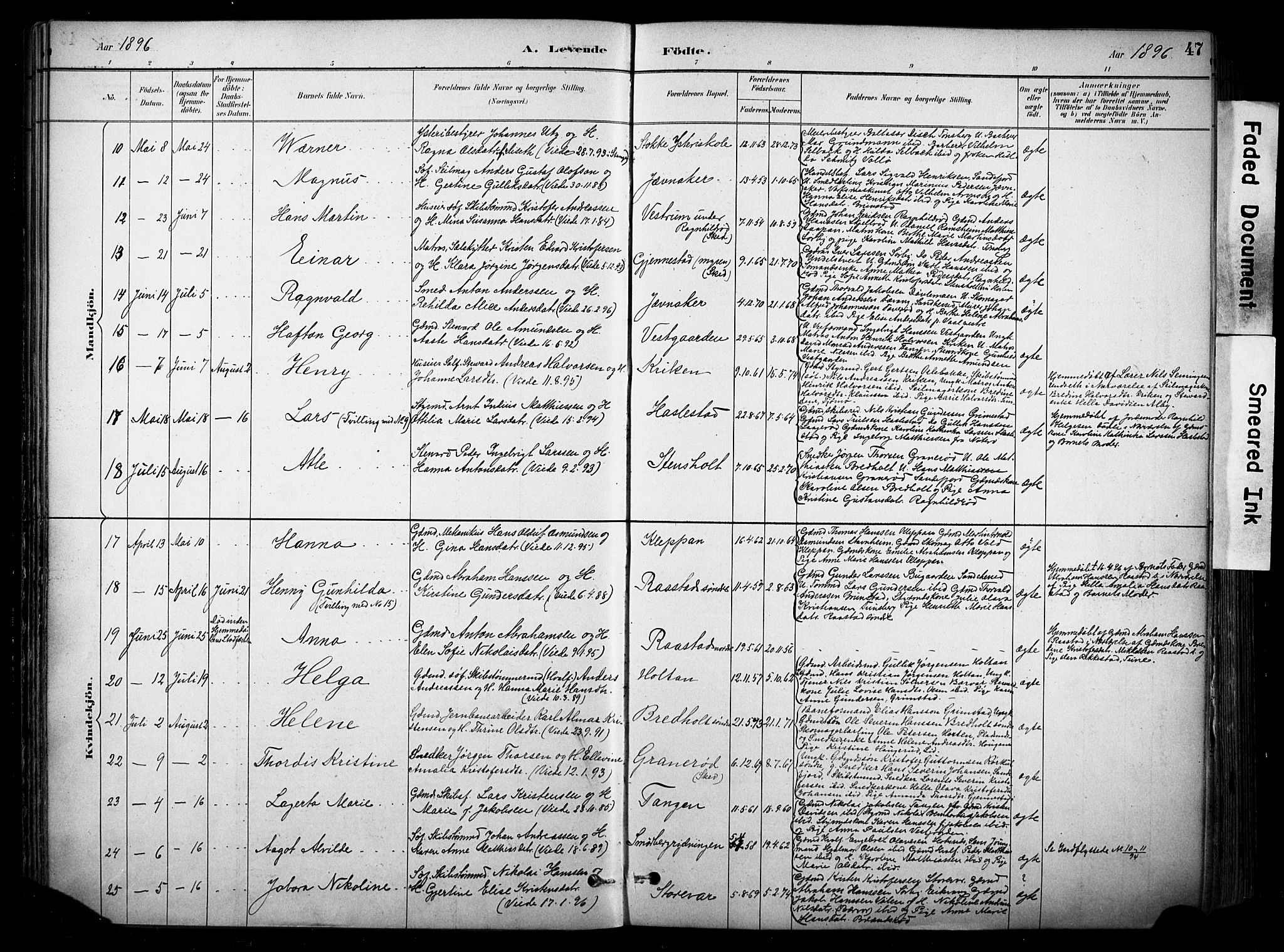 Stokke kirkebøker, SAKO/A-320/F/Fa/L0010: Parish register (official) no. I 10, 1884-1903, p. 47