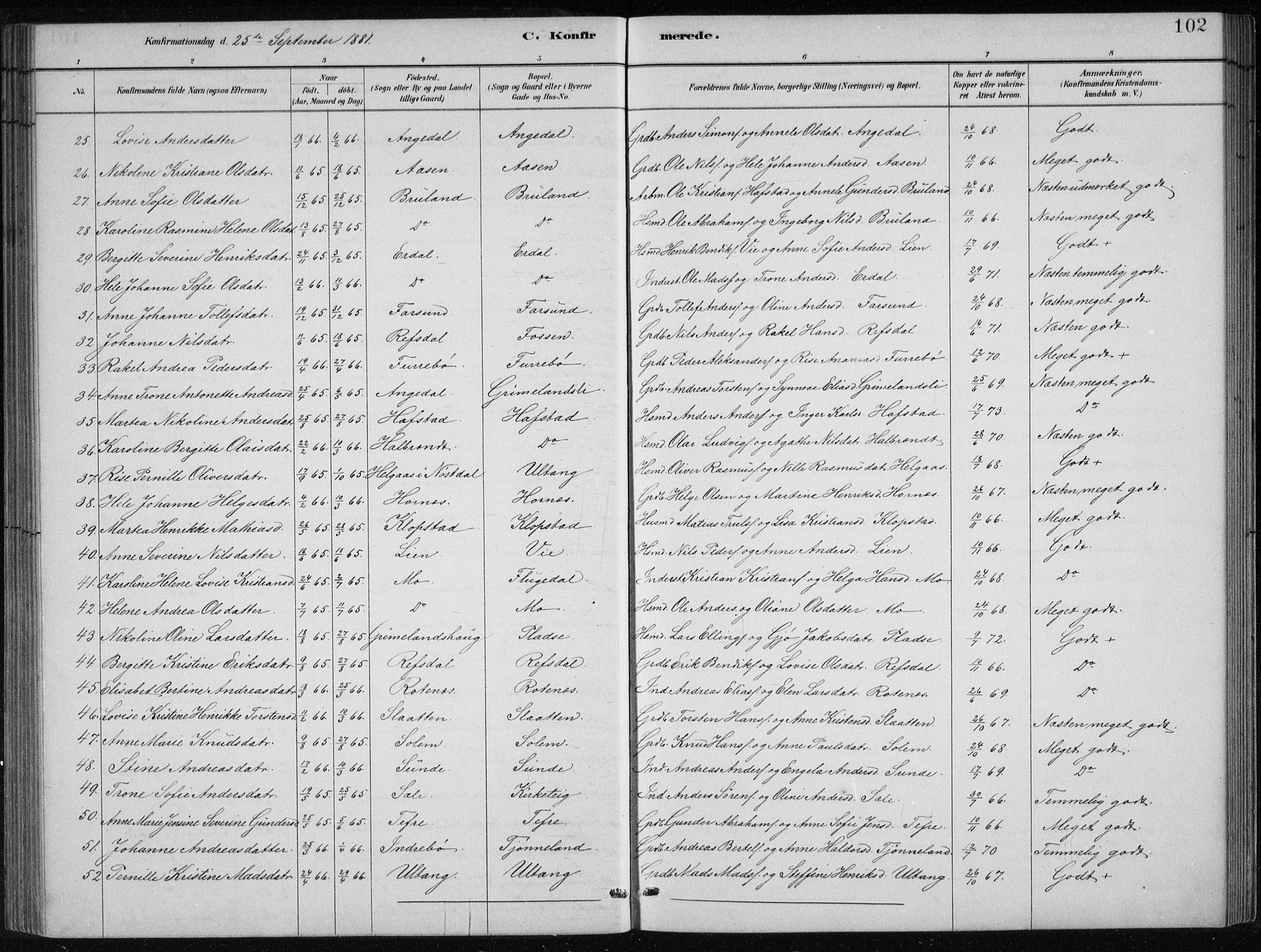 Førde sokneprestembete, AV/SAB-A-79901/H/Hab/Haba/L0002: Parish register (copy) no. A 2, 1881-1898, p. 102