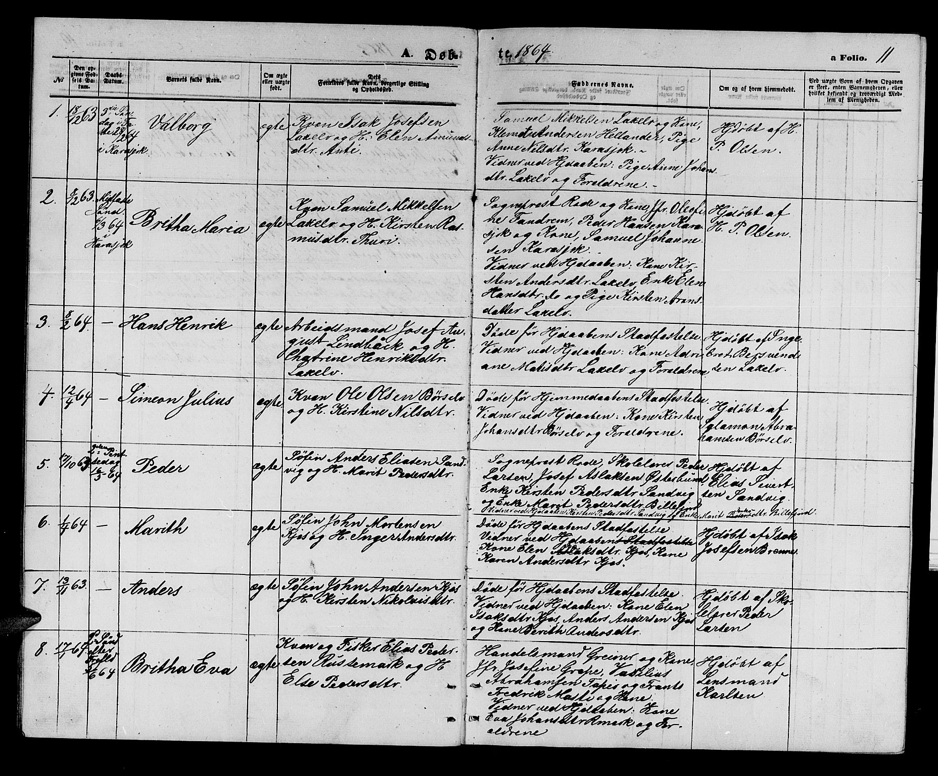 Kistrand/Porsanger sokneprestembete, SATØ/S-1351/H/Hb/L0002.klokk: Parish register (copy) no. 2, 1862-1873, p. 11