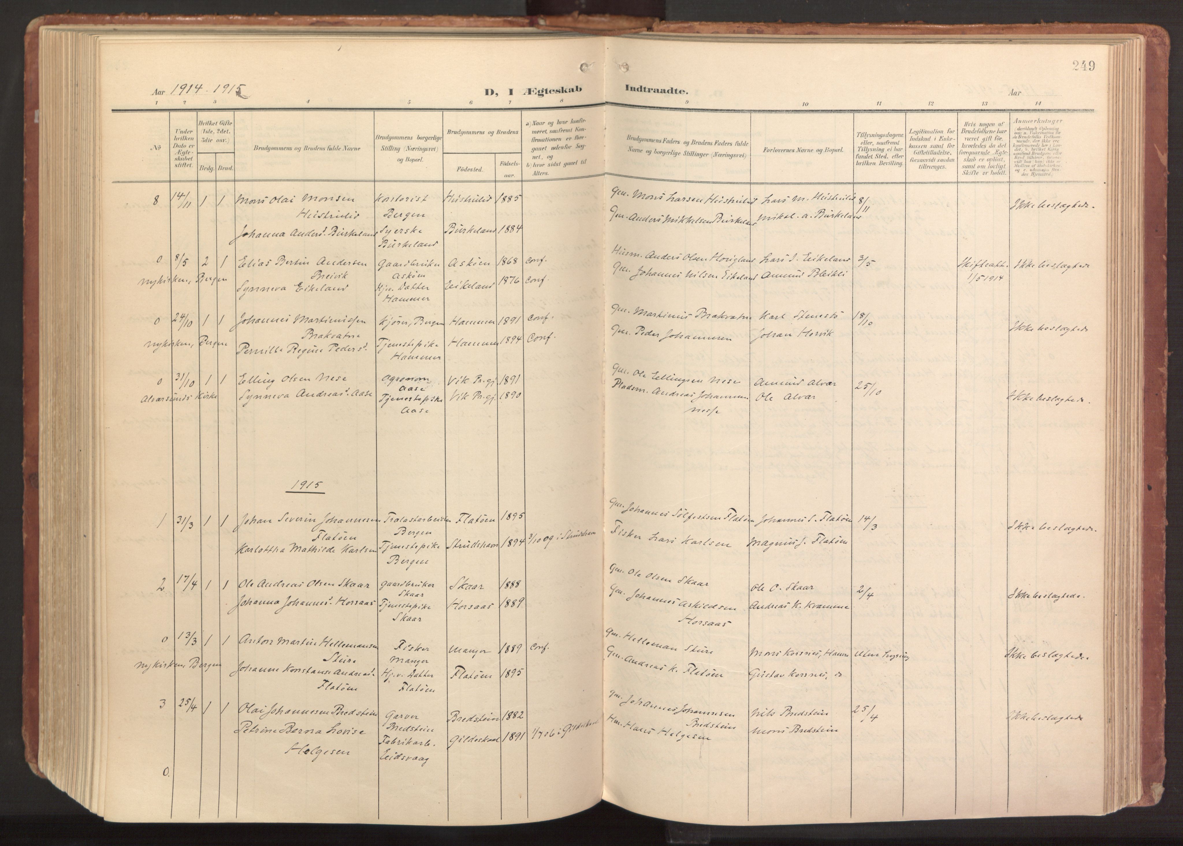 Hamre sokneprestembete, AV/SAB-A-75501/H/Ha/Haa/Haab/L0002: Parish register (official) no. B 2, 1905-1924, p. 249