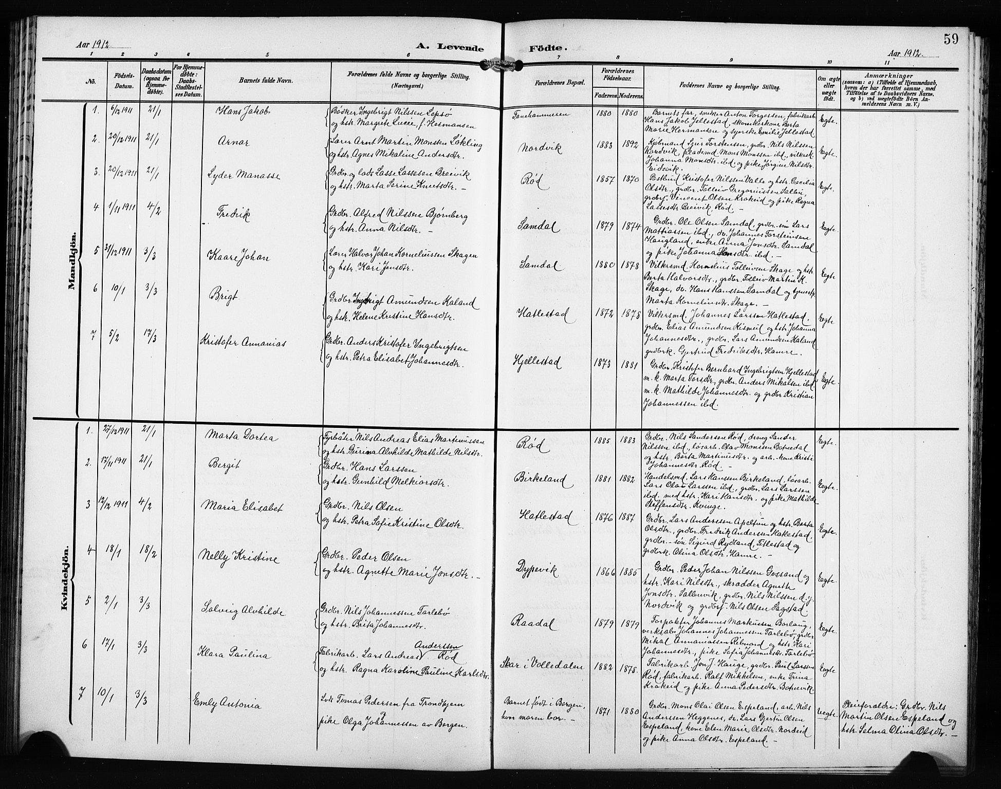 Fana Sokneprestembete, AV/SAB-A-75101/H/Hab/Haba/L0004: Parish register (copy) no. A 4, 1902-1912, p. 59