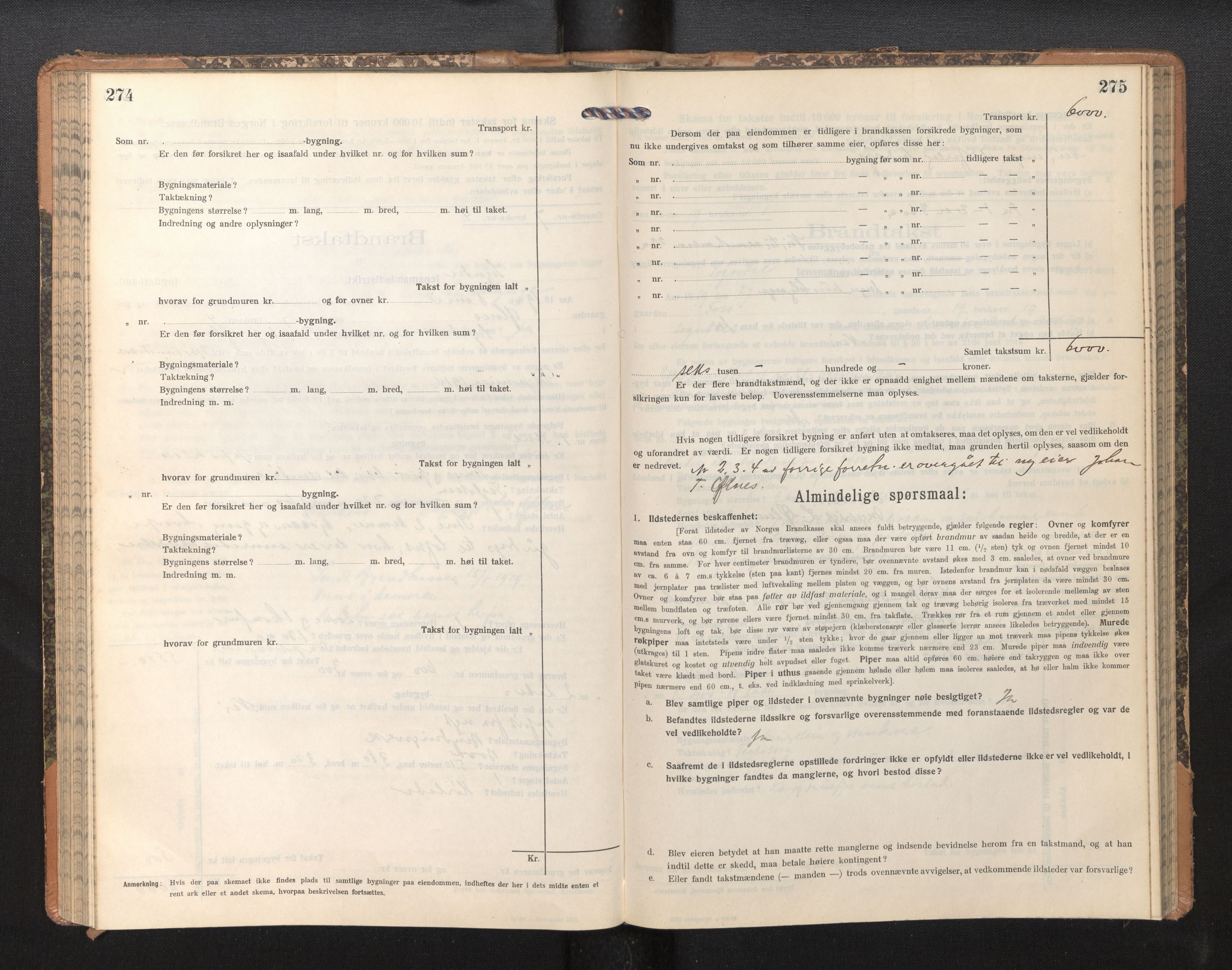 Lensmannen i Sogndal, AV/SAB-A-29901/0012/L0011: Branntakstprotokoll, skjematakst, 1914-1922, p. 274-275