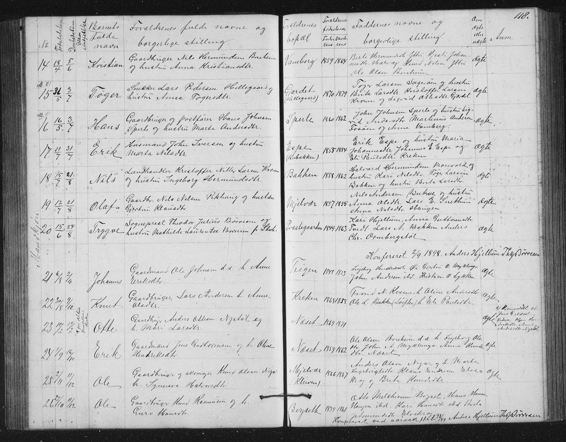 Jostedal sokneprestembete, AV/SAB-A-80601/H/Hab/Haba/L0001: Parish register (copy) no. A 1, 1861-1906, p. 118