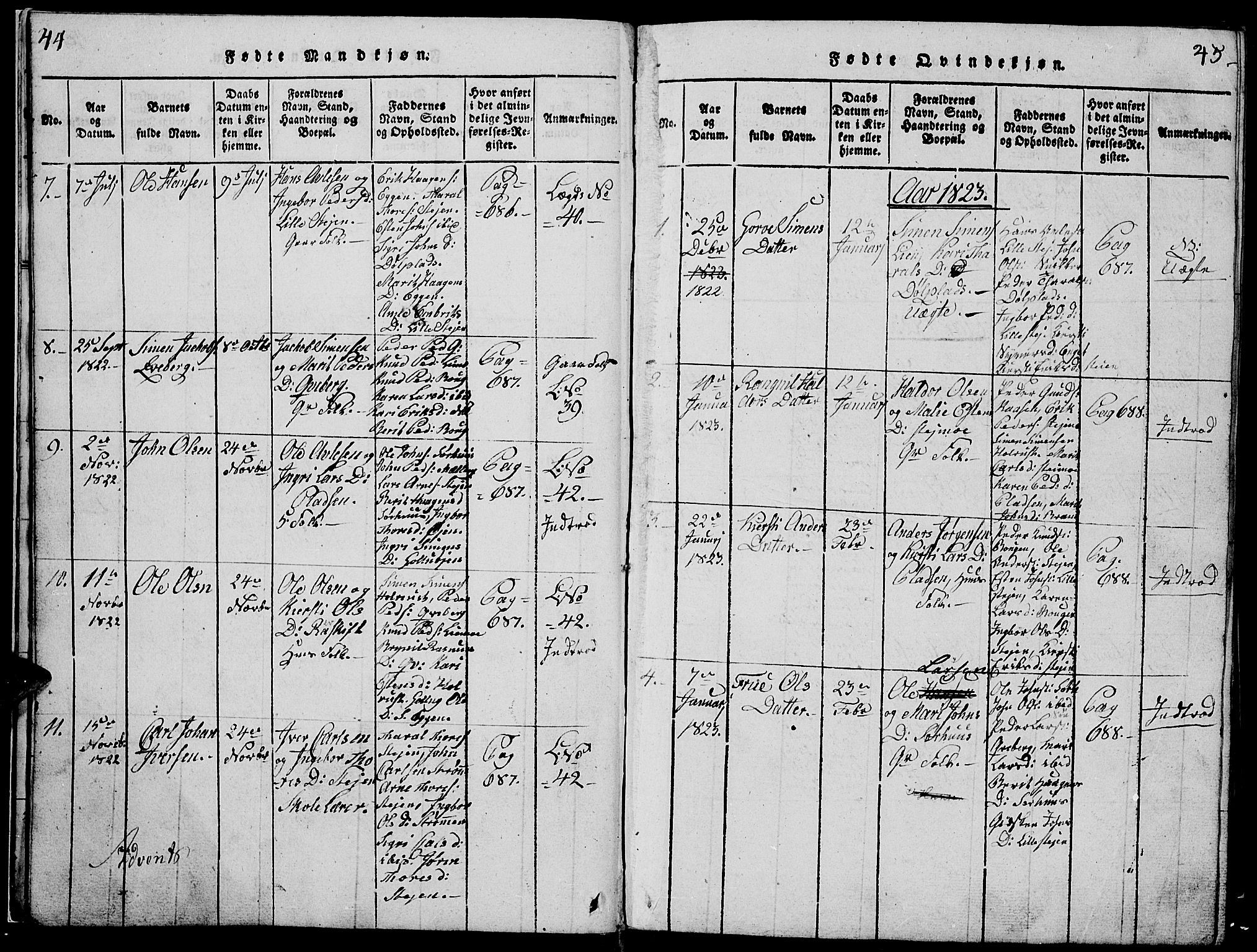 Tynset prestekontor, SAH/PREST-058/H/Ha/Hab/L0002: Parish register (copy) no. 2, 1814-1862, p. 44-45