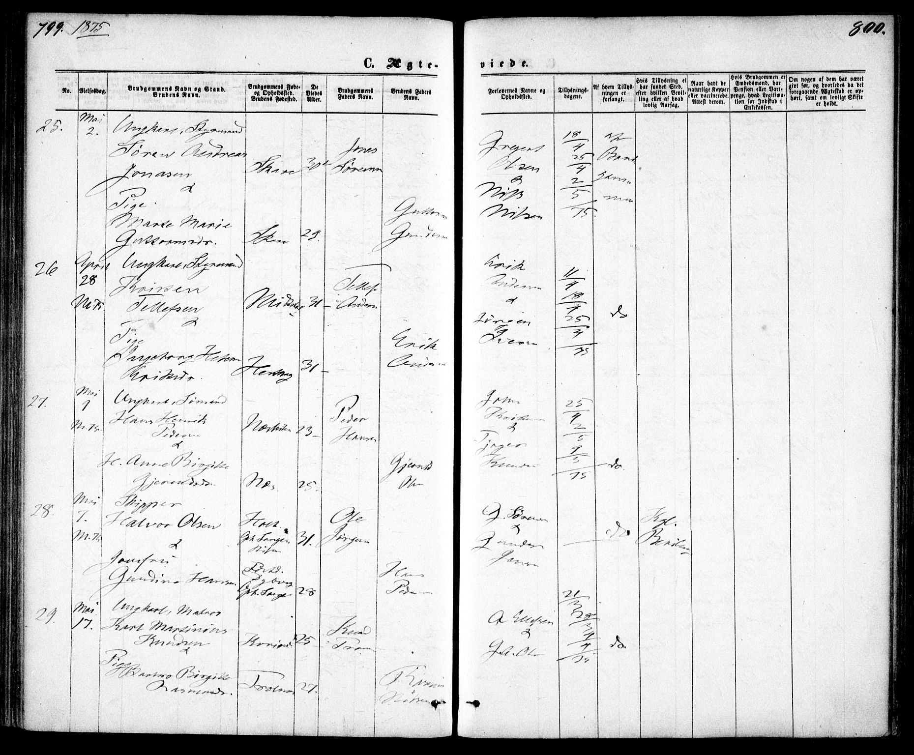 Tromøy sokneprestkontor, AV/SAK-1111-0041/F/Fa/L0008: Parish register (official) no. A 8, 1870-1877, p. 799-800