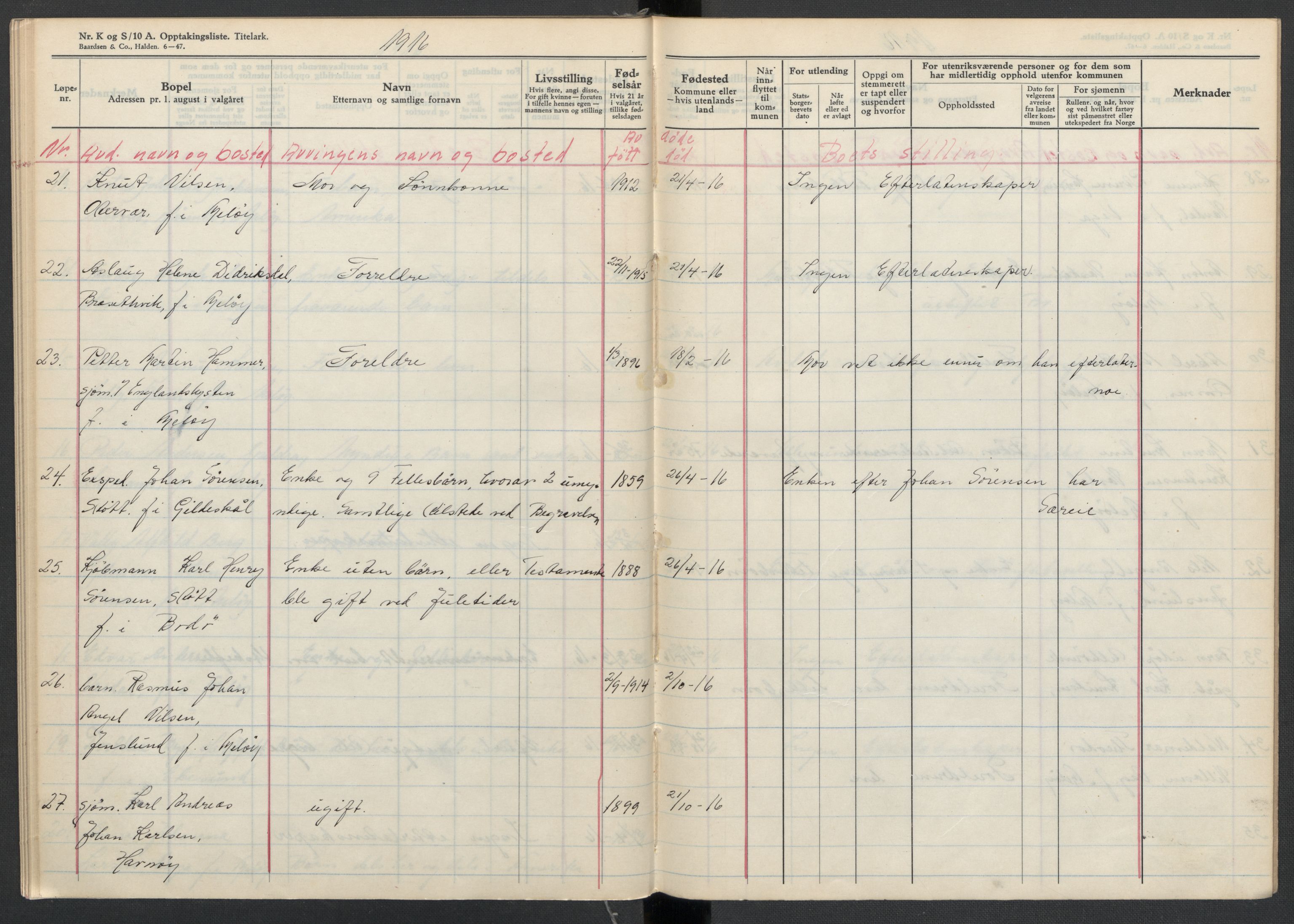 Meløy lensmannskontor, SAT/A-5701/1/02/L0001: 2.01.01 - Dødsfallsprotokoll, 1911-1917