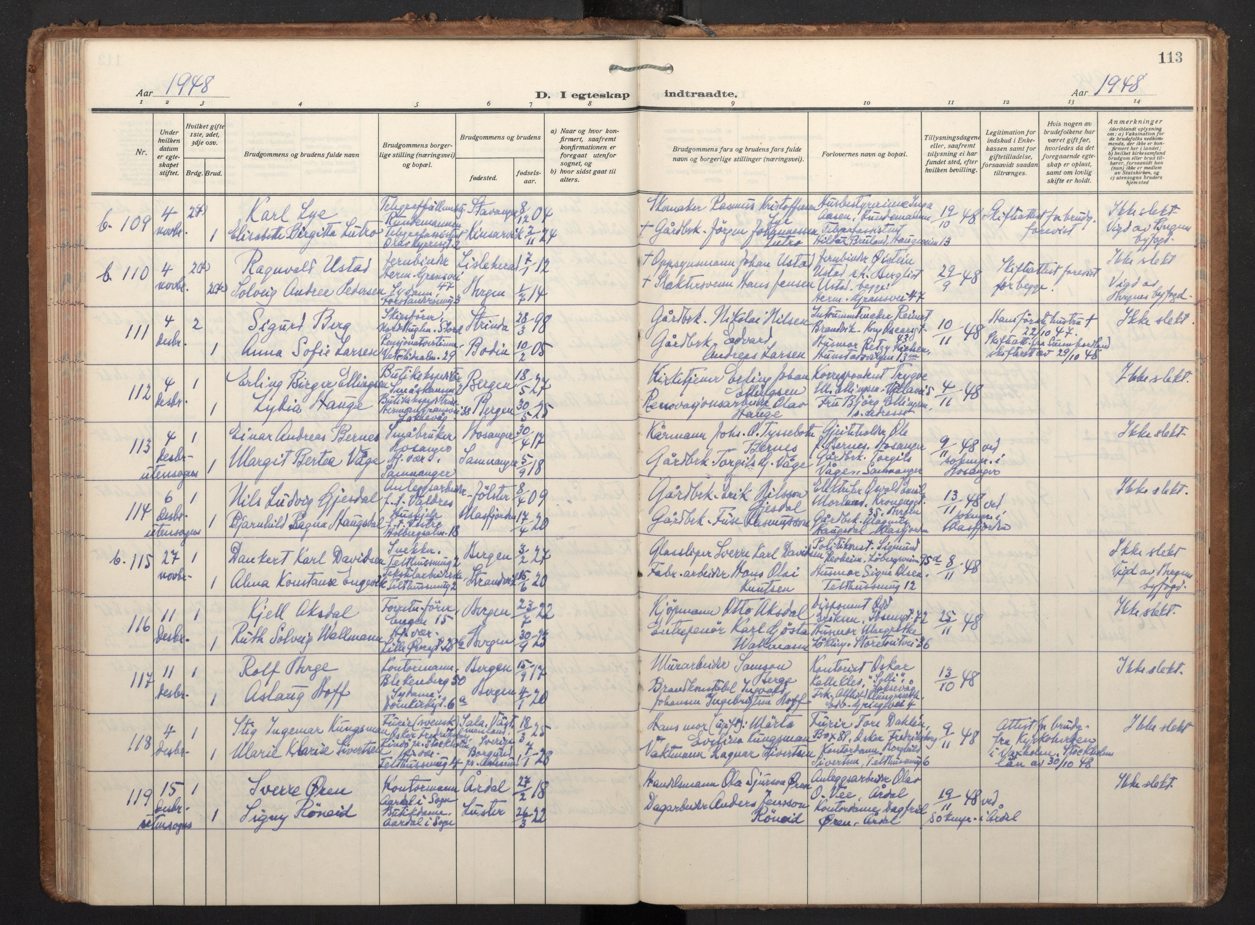 Korskirken sokneprestembete, AV/SAB-A-76101/H/Haa/L0040: Parish register (official) no. D 7, 1938-1952, p. 112b-113a