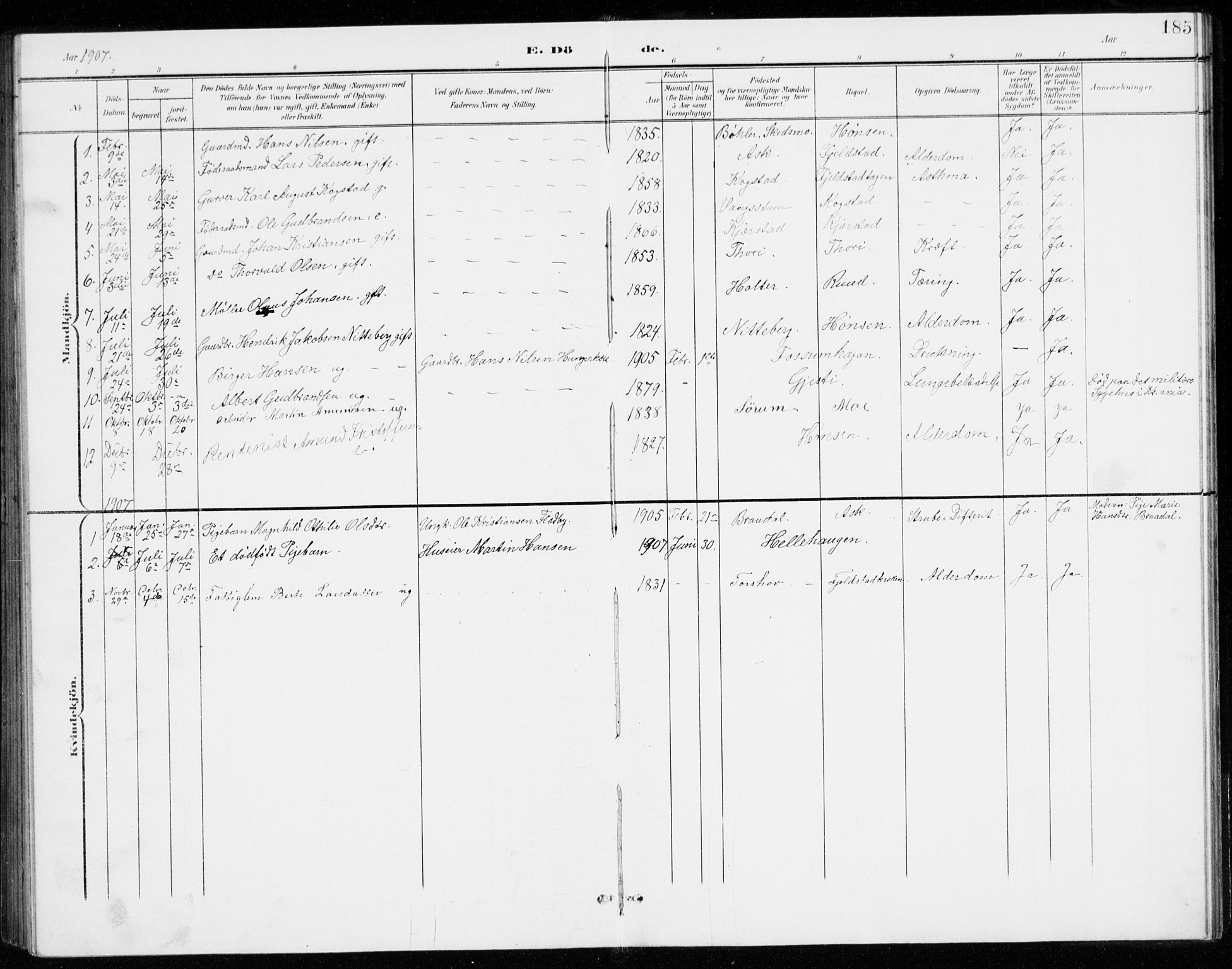 Gjerdrum prestekontor Kirkebøker, AV/SAO-A-10412b/G/Gb/L0001: Parish register (copy) no. II 1, 1901-1944, p. 185