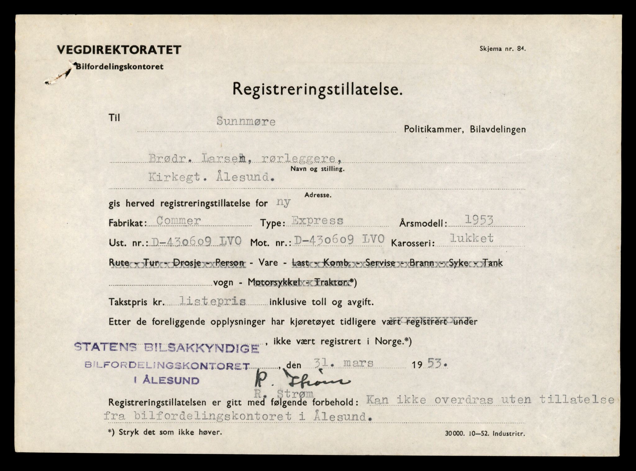 Møre og Romsdal vegkontor - Ålesund trafikkstasjon, SAT/A-4099/F/Fe/L0034: Registreringskort for kjøretøy T 12500 - T 12652, 1927-1998, p. 530