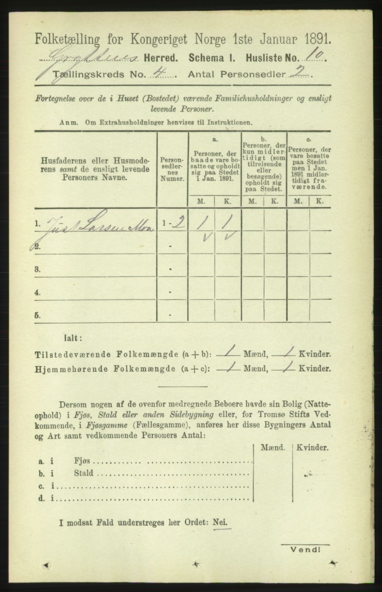 RA, 1891 census for 1539 Grytten, 1891, p. 1290