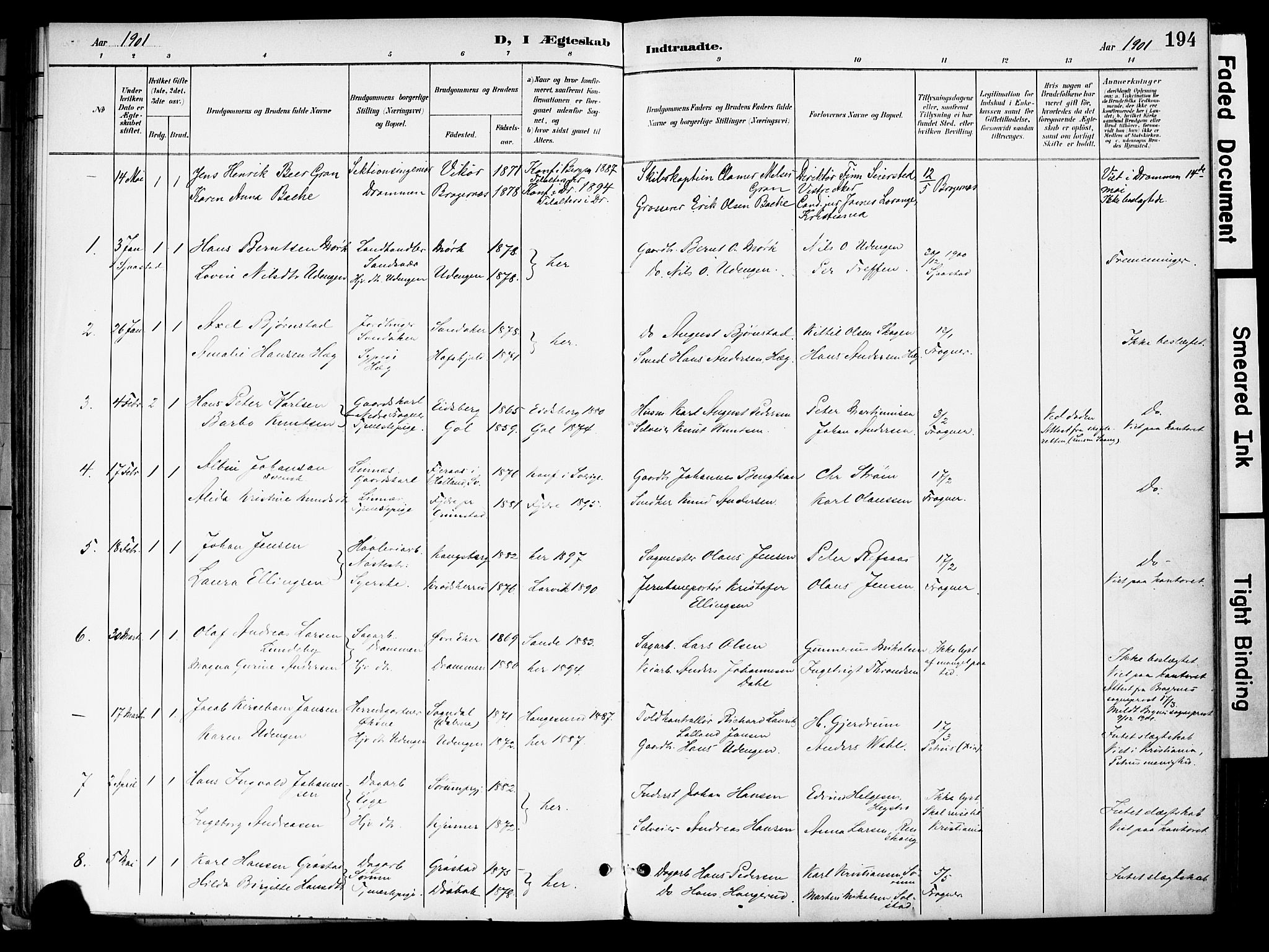 Lier kirkebøker, AV/SAKO-A-230/F/Fa/L0017: Parish register (official) no. I 17, 1901-1908, p. 194