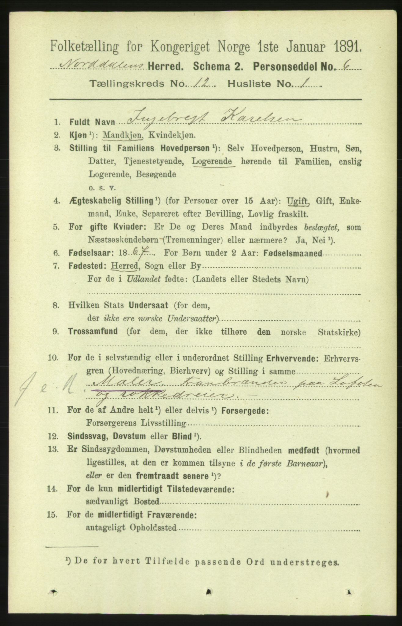 RA, 1891 census for 1524 Norddal, 1891, p. 2719