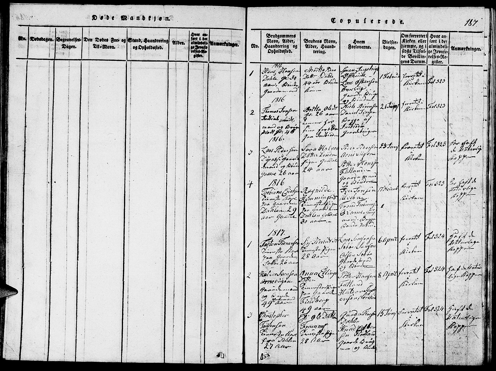Fjelberg sokneprestembete, SAB/A-75201/H/Hab: Parish register (copy) no. A 1, 1816-1823, p. 187
