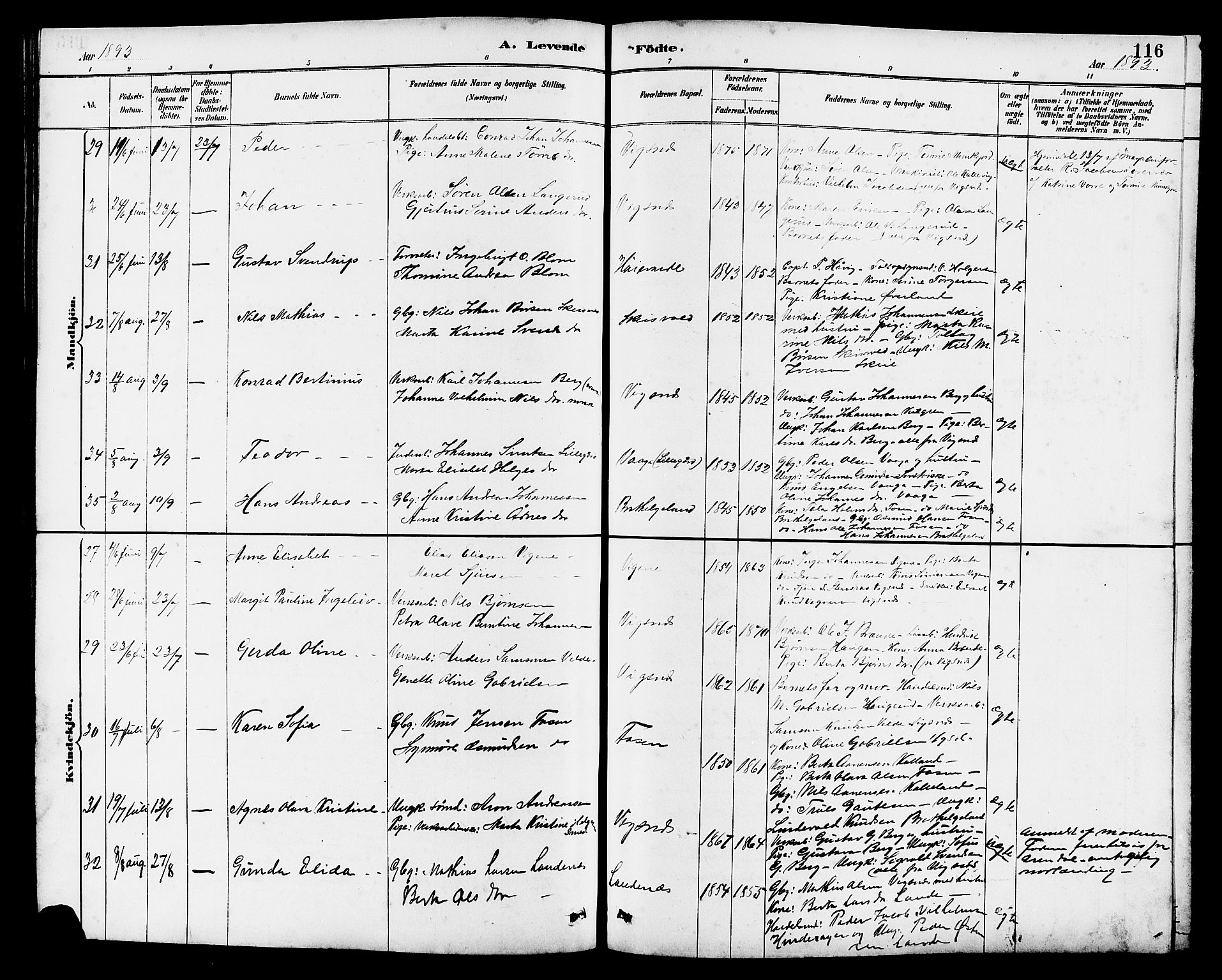 Avaldsnes sokneprestkontor, AV/SAST-A -101851/H/Ha/Hab/L0007: Parish register (copy) no. B 7, 1885-1909, p. 116