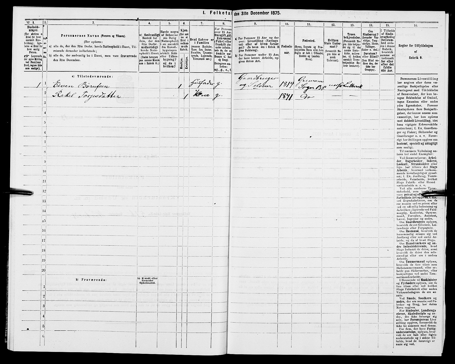 SAK, 1875 census for 1024P Bjelland, 1875, p. 534