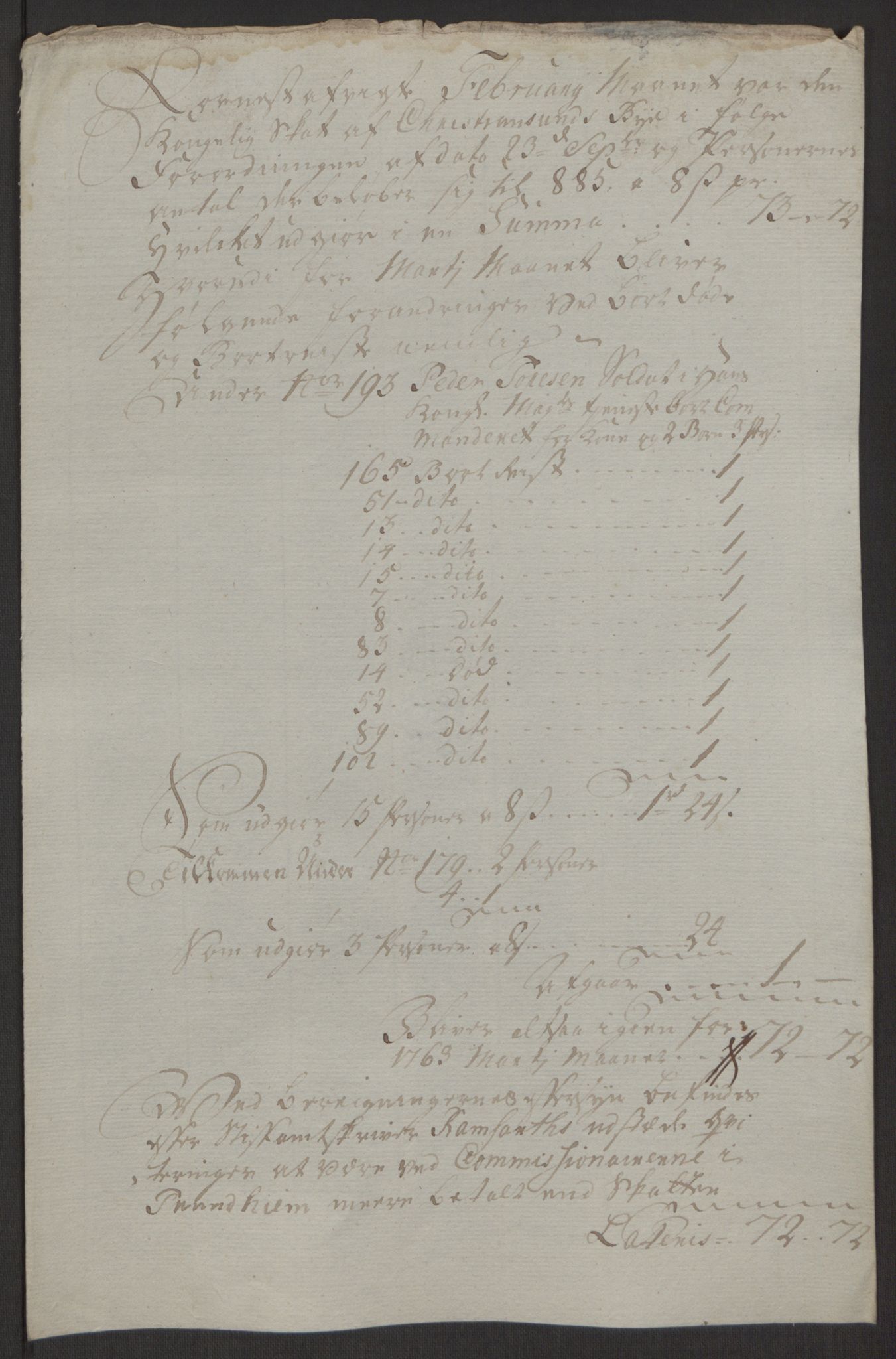 Rentekammeret inntil 1814, Reviderte regnskaper, Byregnskaper, RA/EA-4066/R/Rr/L0495/0004: [R1] Kontribusjonsregnskap / Ekstraskatt, 1762-1772, p. 15