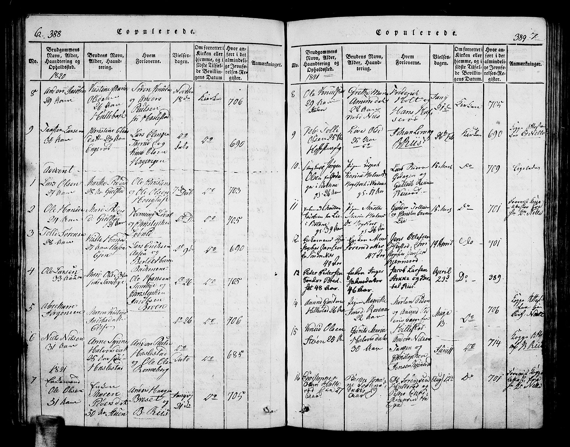 Hof kirkebøker, SAKO/A-64/F/Fa/L0004: Parish register (official) no. I 4, 1814-1843, p. 388-389