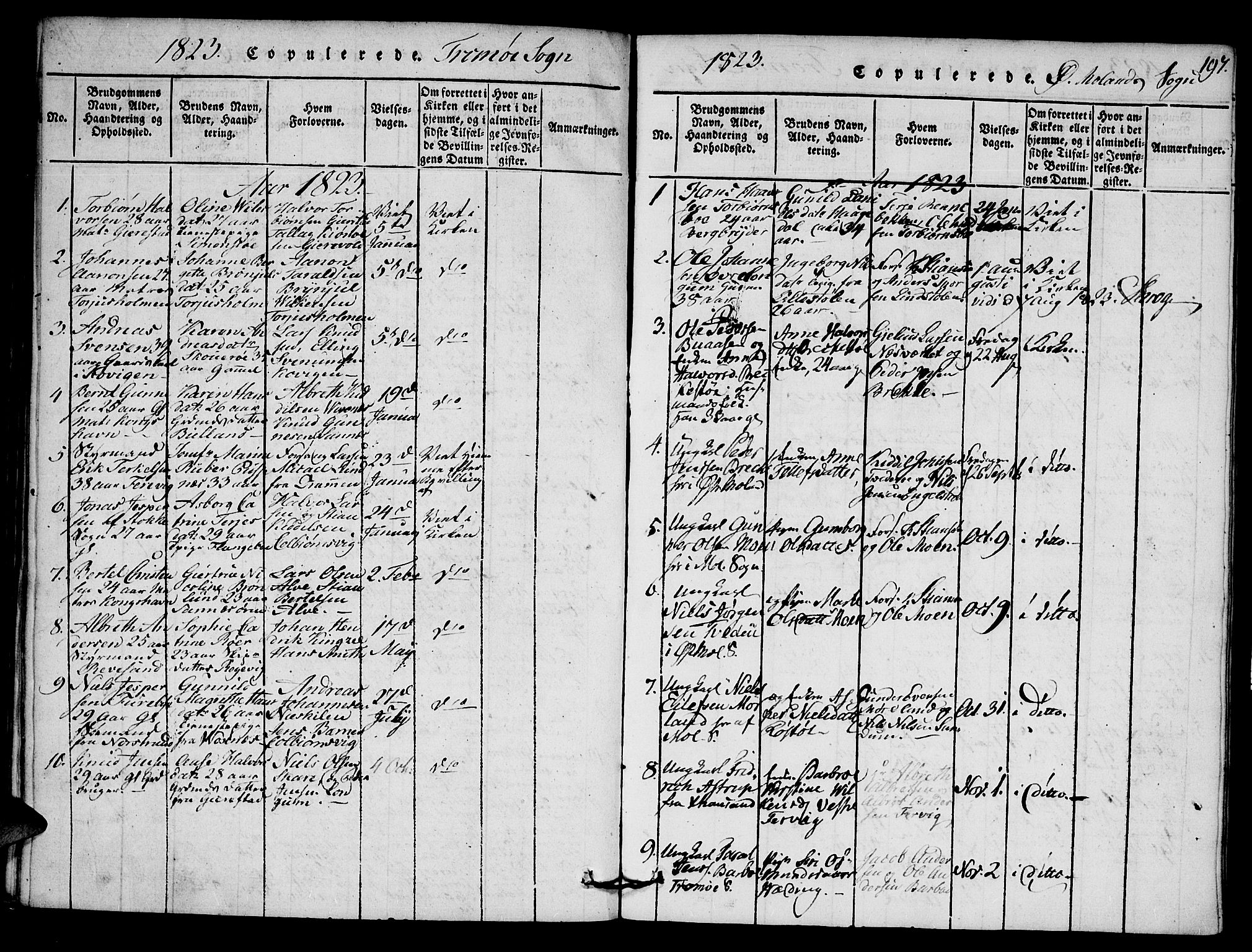 Austre Moland sokneprestkontor, SAK/1111-0001/F/Fa/Faa/L0004: Parish register (official) no. A 4, 1816-1824, p. 197