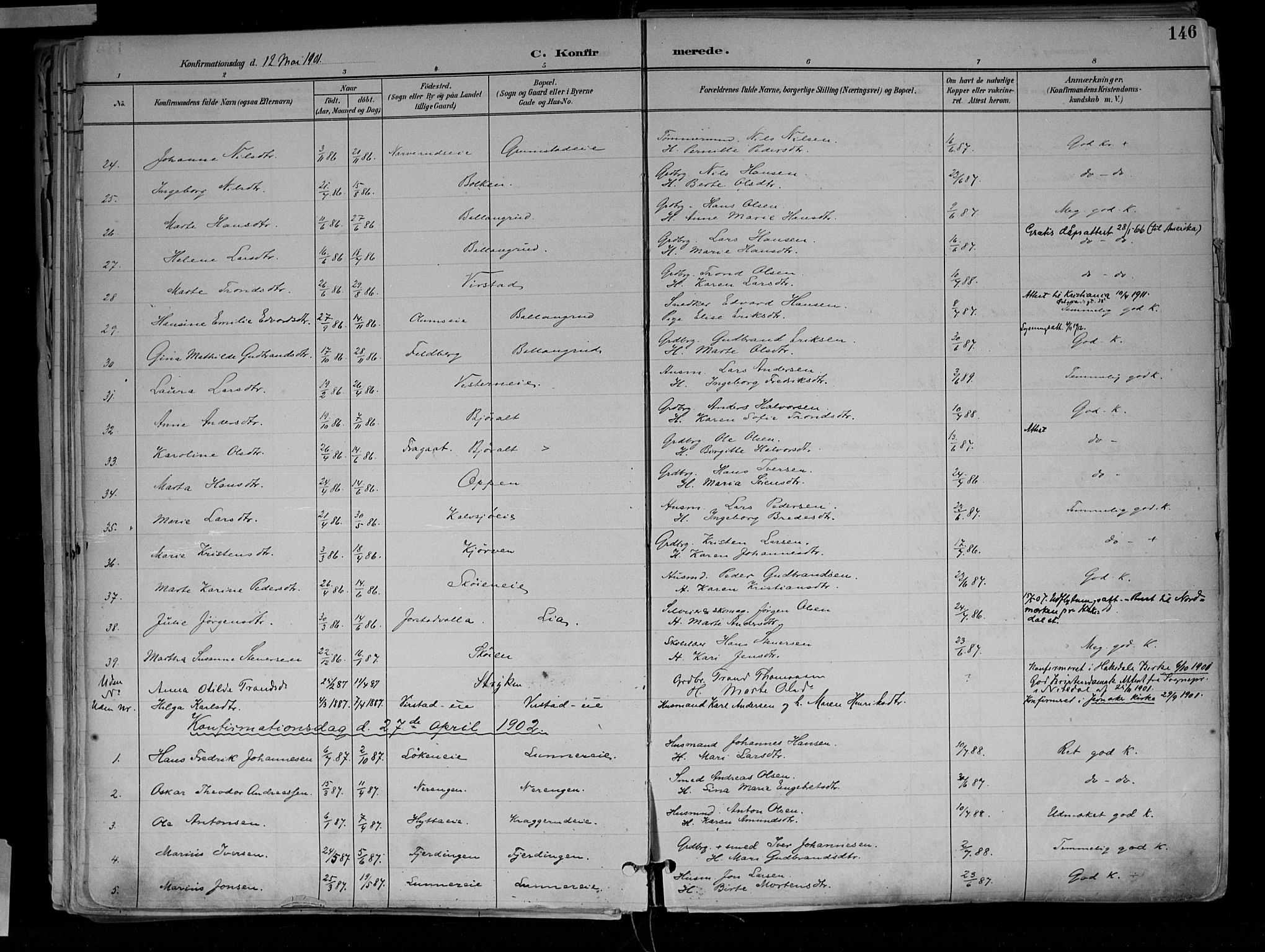 Jevnaker prestekontor, SAH/PREST-116/H/Ha/Haa/L0010: Parish register (official) no. 10, 1891-1906, p. 146