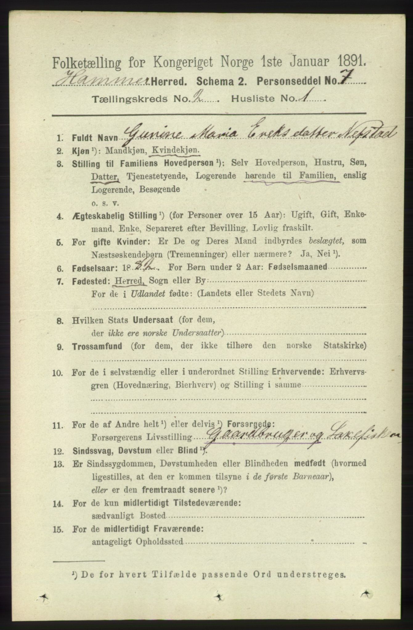 RA, 1891 census for 1254 Hamre, 1891, p. 231