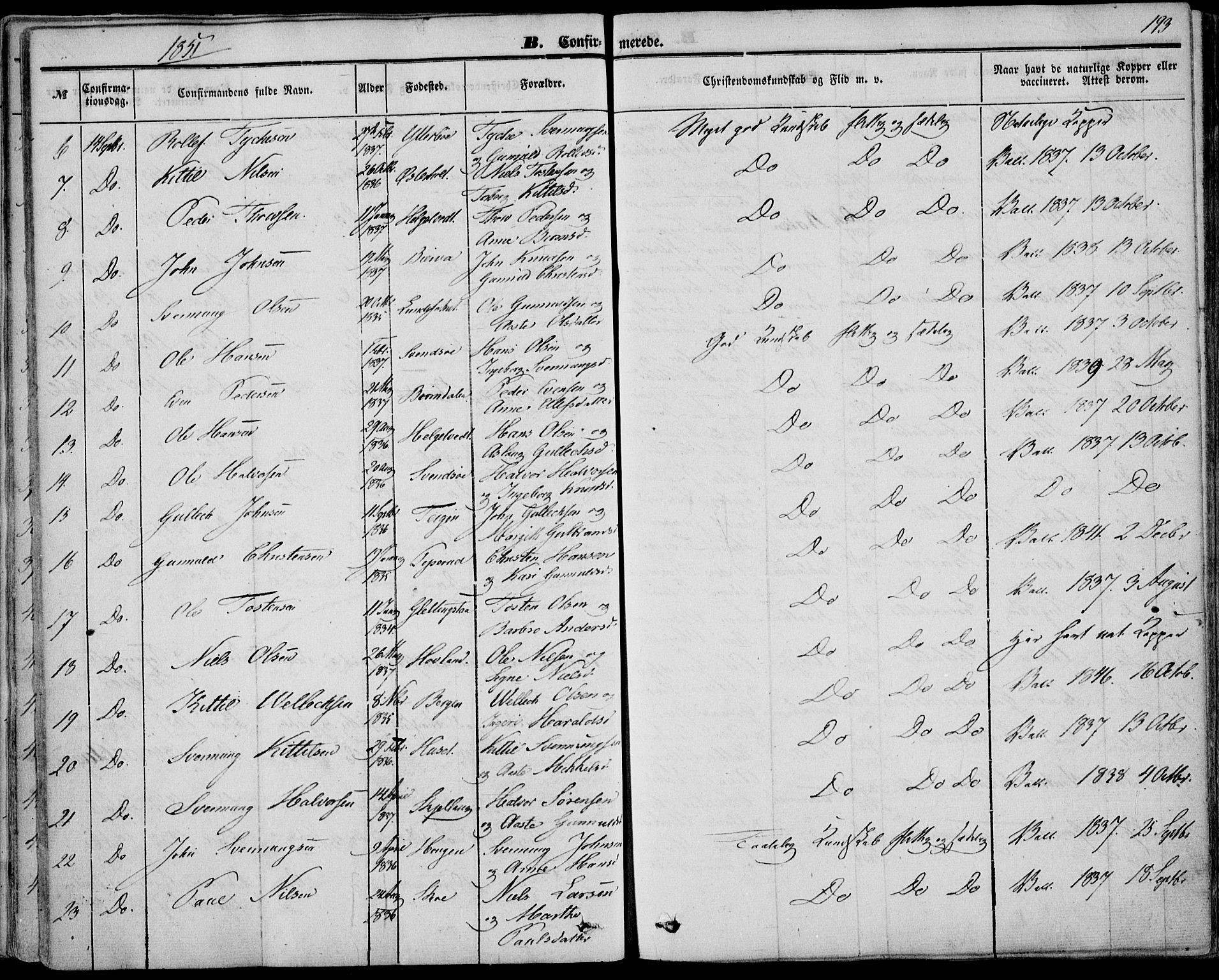 Bø kirkebøker, AV/SAKO-A-257/F/Fa/L0008: Parish register (official) no. 8, 1849-1861, p. 193