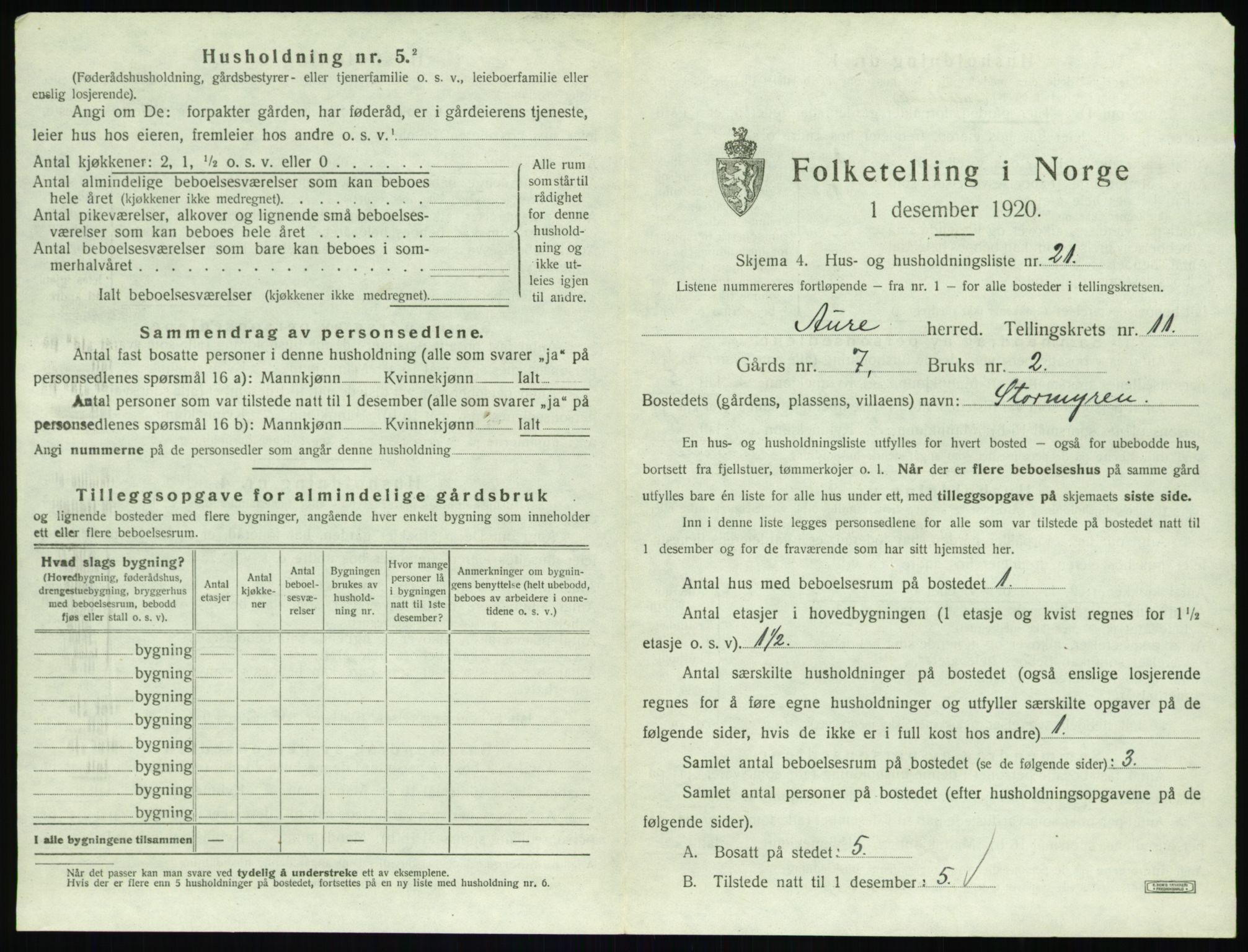 SAT, 1920 census for Aure, 1920, p. 680