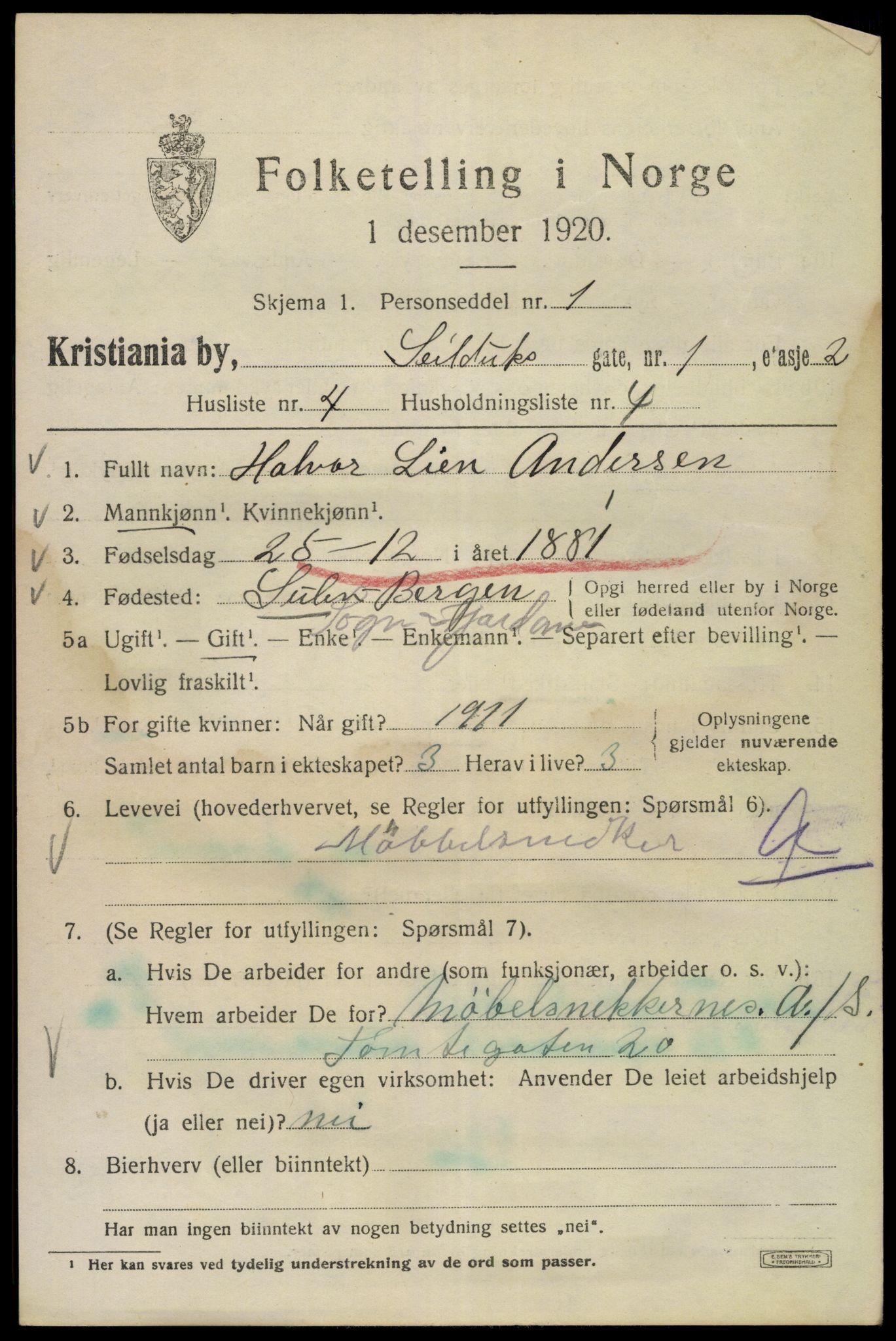 SAO, 1920 census for Kristiania, 1920, p. 505597