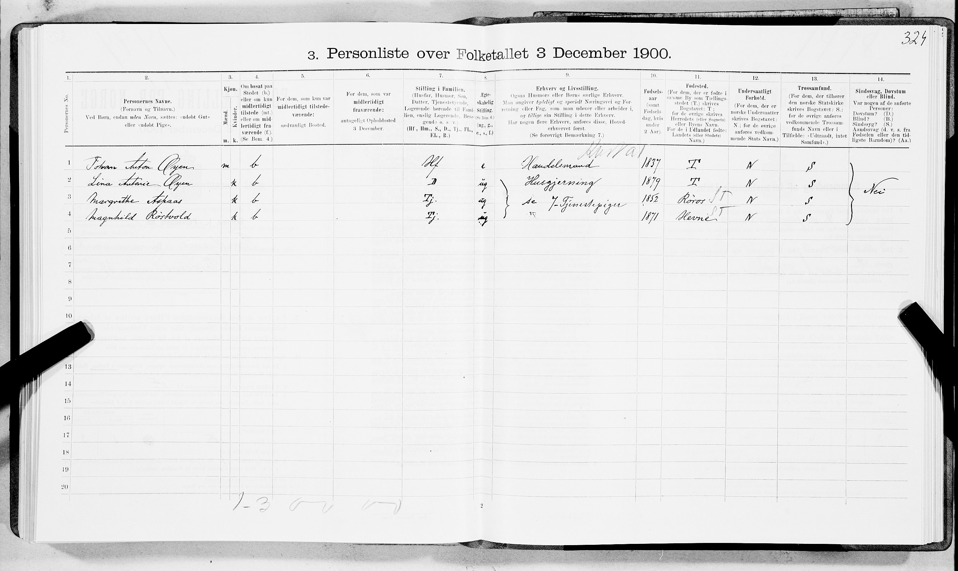 SAT, 1900 census for Trondheim, 1900, p. 1380