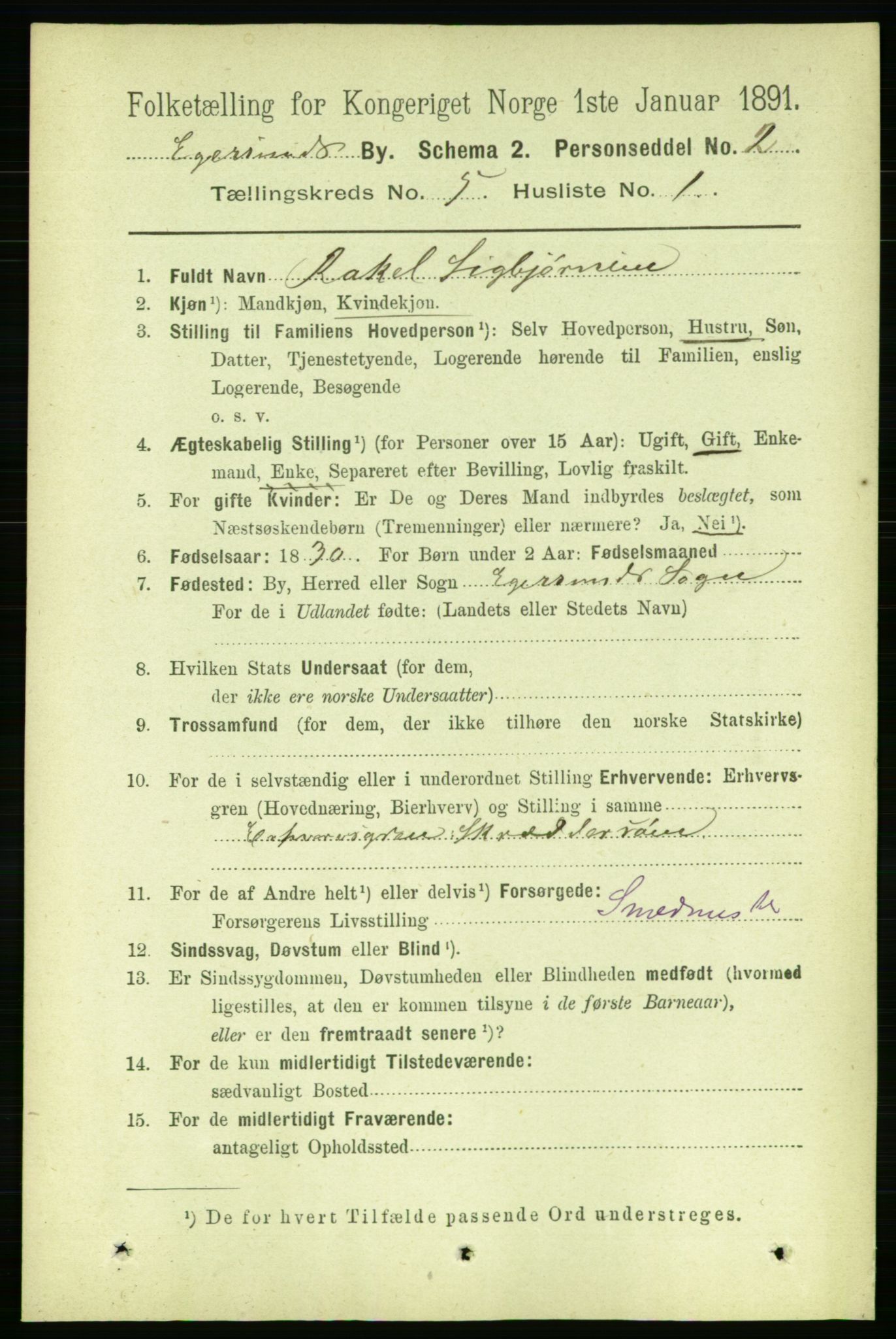 RA, 1891 census for 1101 Egersund, 1891, p. 761